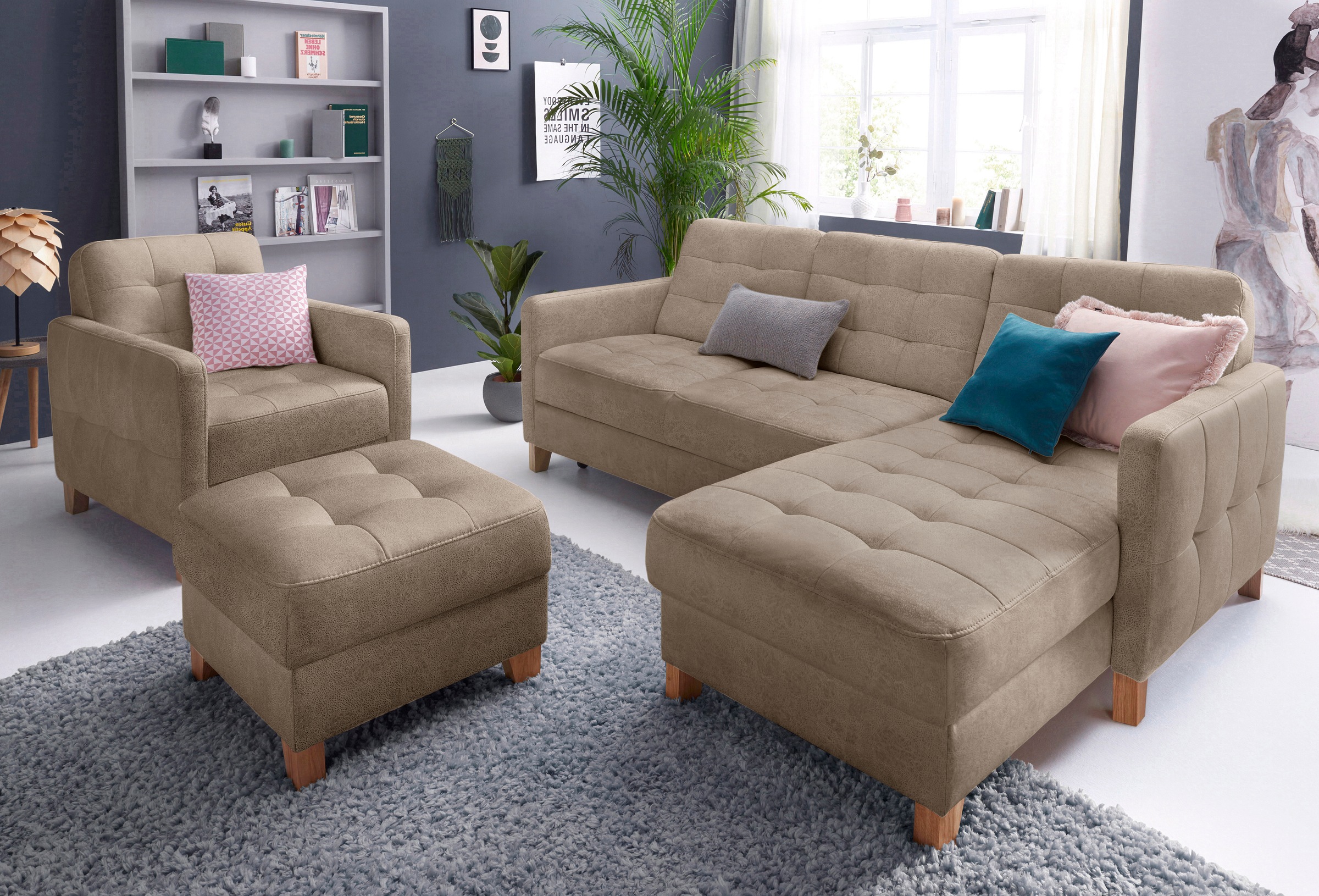 exxpo - sofa fashion Ecksofa »Elio, kompakt und komfortabel, bequem und zeitloses Design, L-Form«, wahlweise mit Bettfunktion