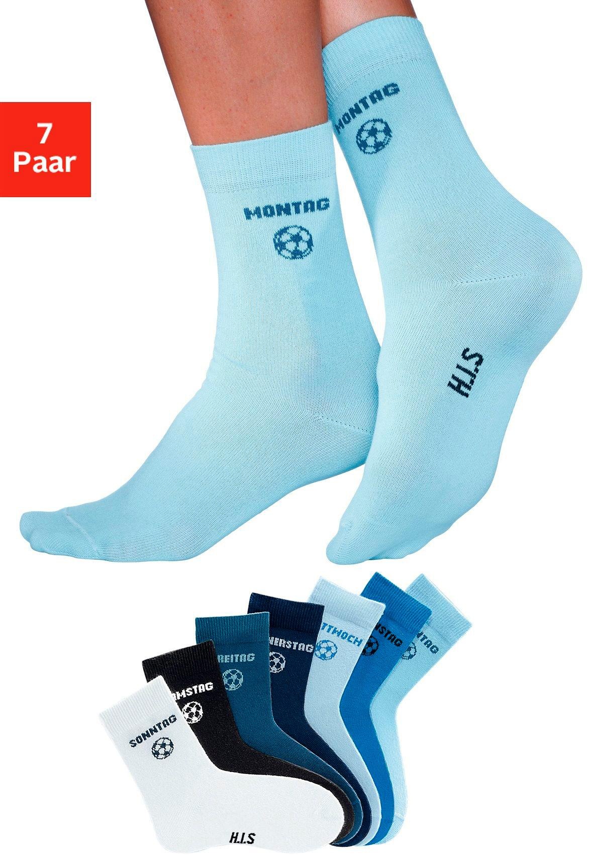 H.I.S Socken "Fußballsocken, Lustige bunte Kindersocken" Packung, 7 Stk. tlg. mit Wochentagen und Fußballmotiv