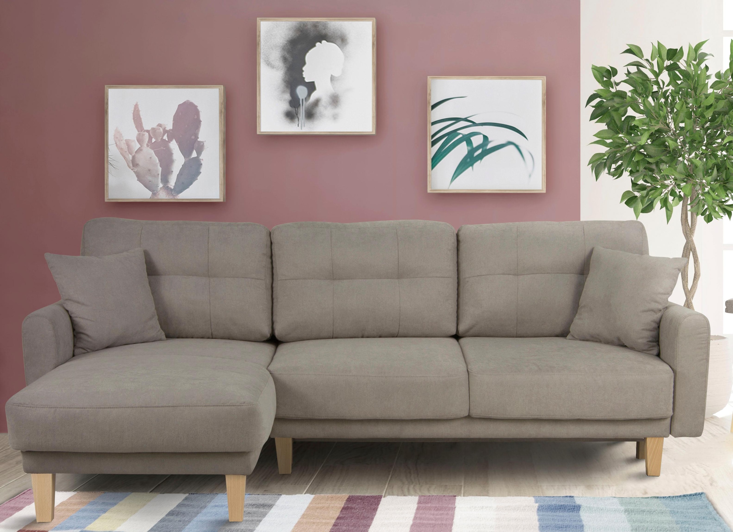 Home affaire Ecksofa "Triplo, Zierkissen, Schlaffunktion, B/T/H: 234/164/89 günstig online kaufen