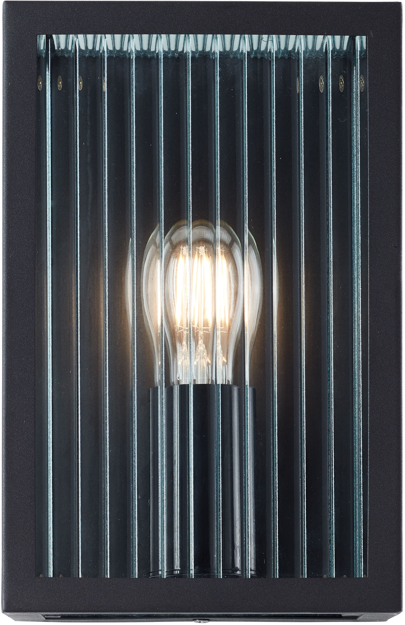 my home Außen-Wandleuchte »GETTA«, 1 flammig, Leuchtmittel E27 | ohne Leuchtmittel, Riffelglas, 17 x 26 x 10 cm, E27, IP44, Metall/Glas, schwarz