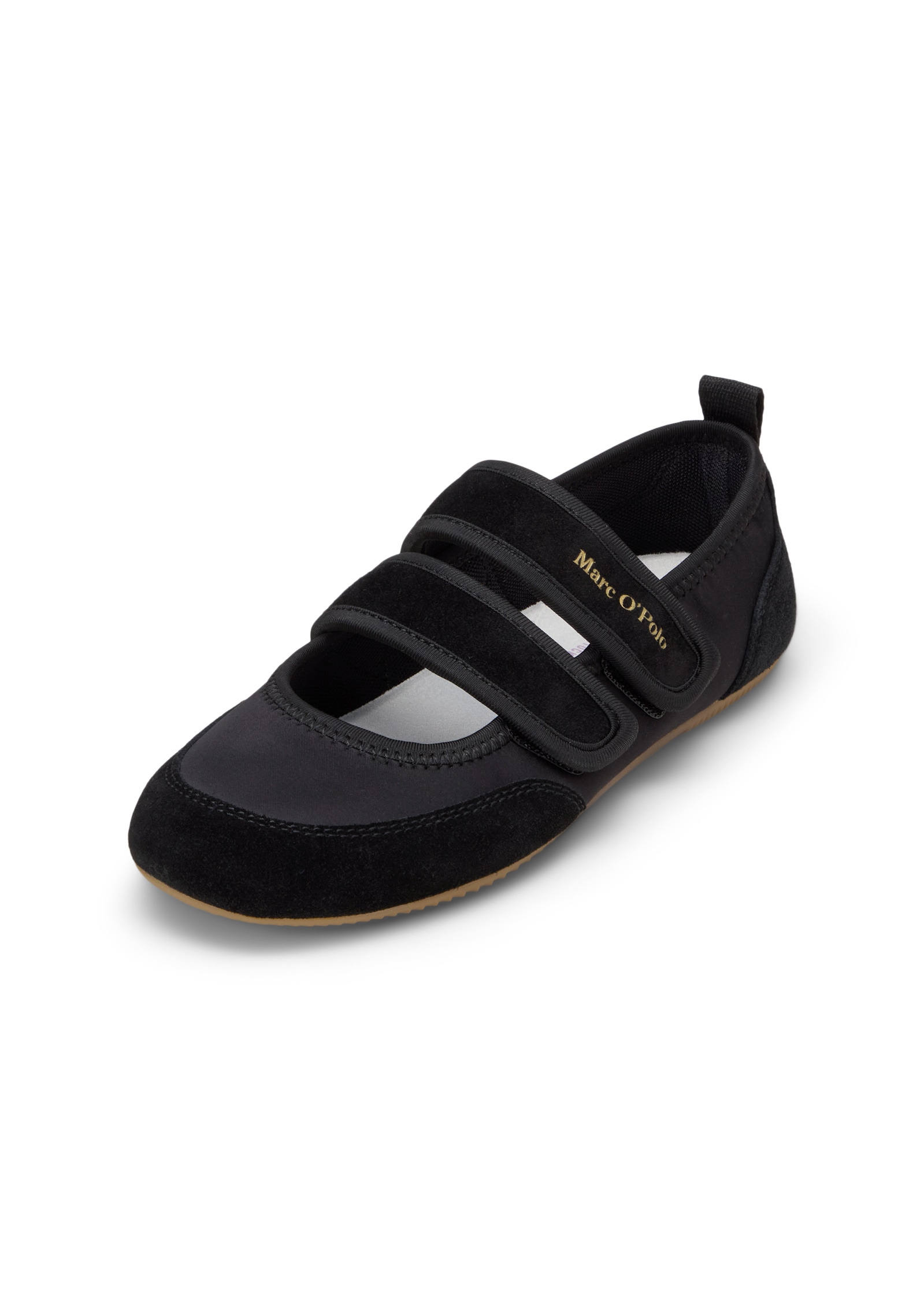 Ballerina MARC O'POLO "mit Klettverschlussriemen", Damen, Gr. 37, schwarz, Obermaterial: 80% Leder (Rind), 20% Polyester, unifarben, Schuhe Ballerina