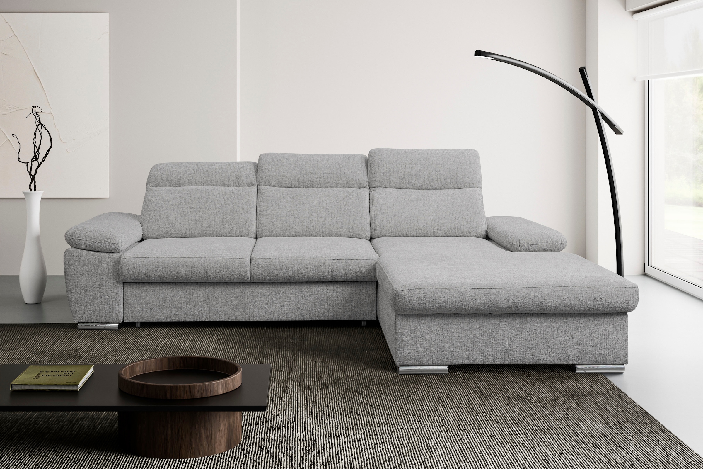 WERK2 Ecksofa "Palma 282 x 185 cm modern und bequem" Chenille, L-Form, XXL, Schlaffunktion, Bettkasten