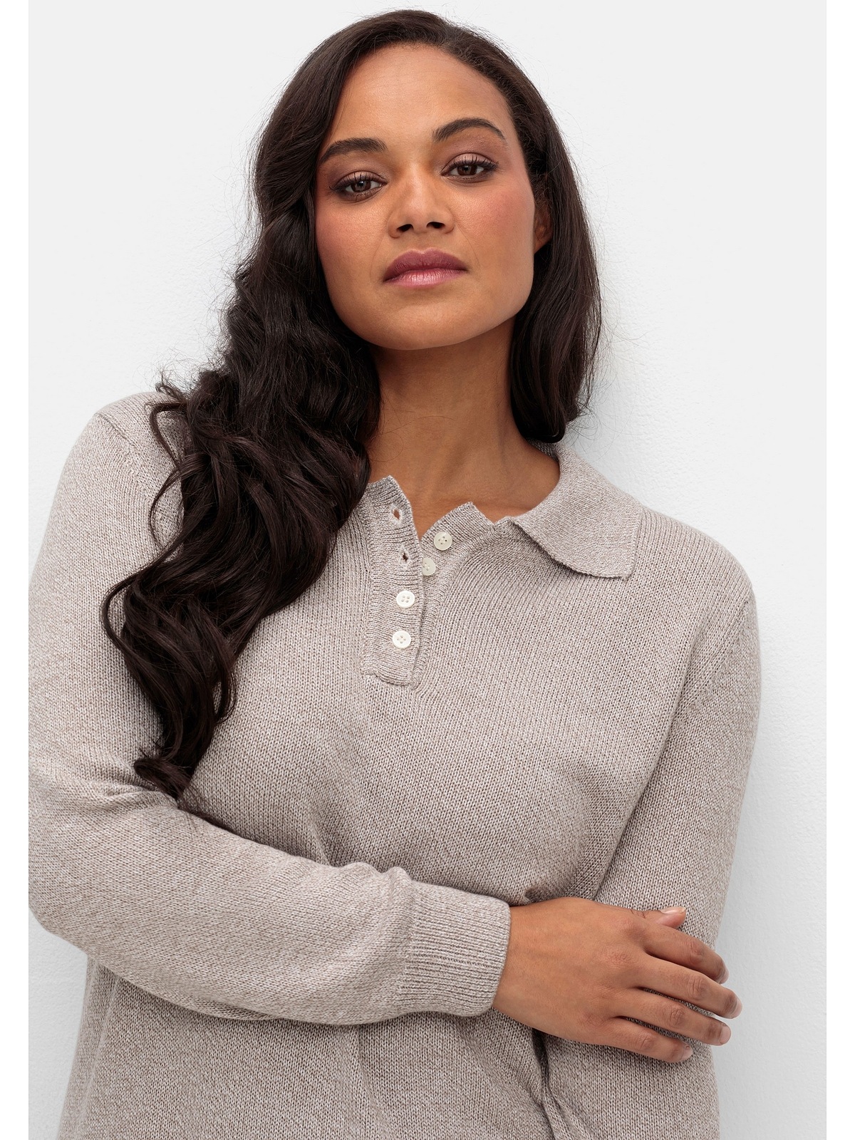 Sheego Strickpullover »Große Größen«, mit Polokragen, in melierter Optik