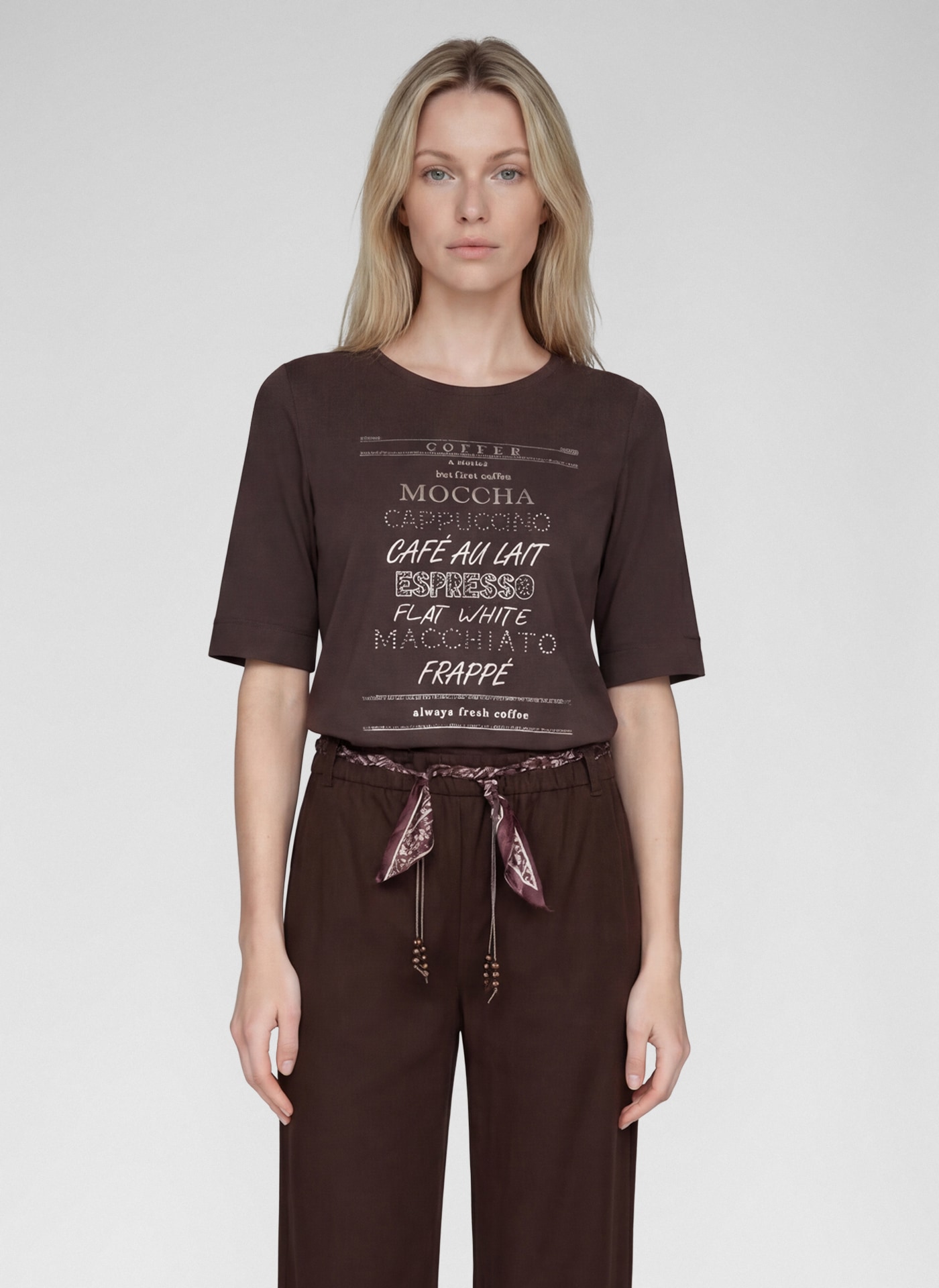 Rabe Rundhalsshirt Sommershirt mit Nieten-und Print-Details