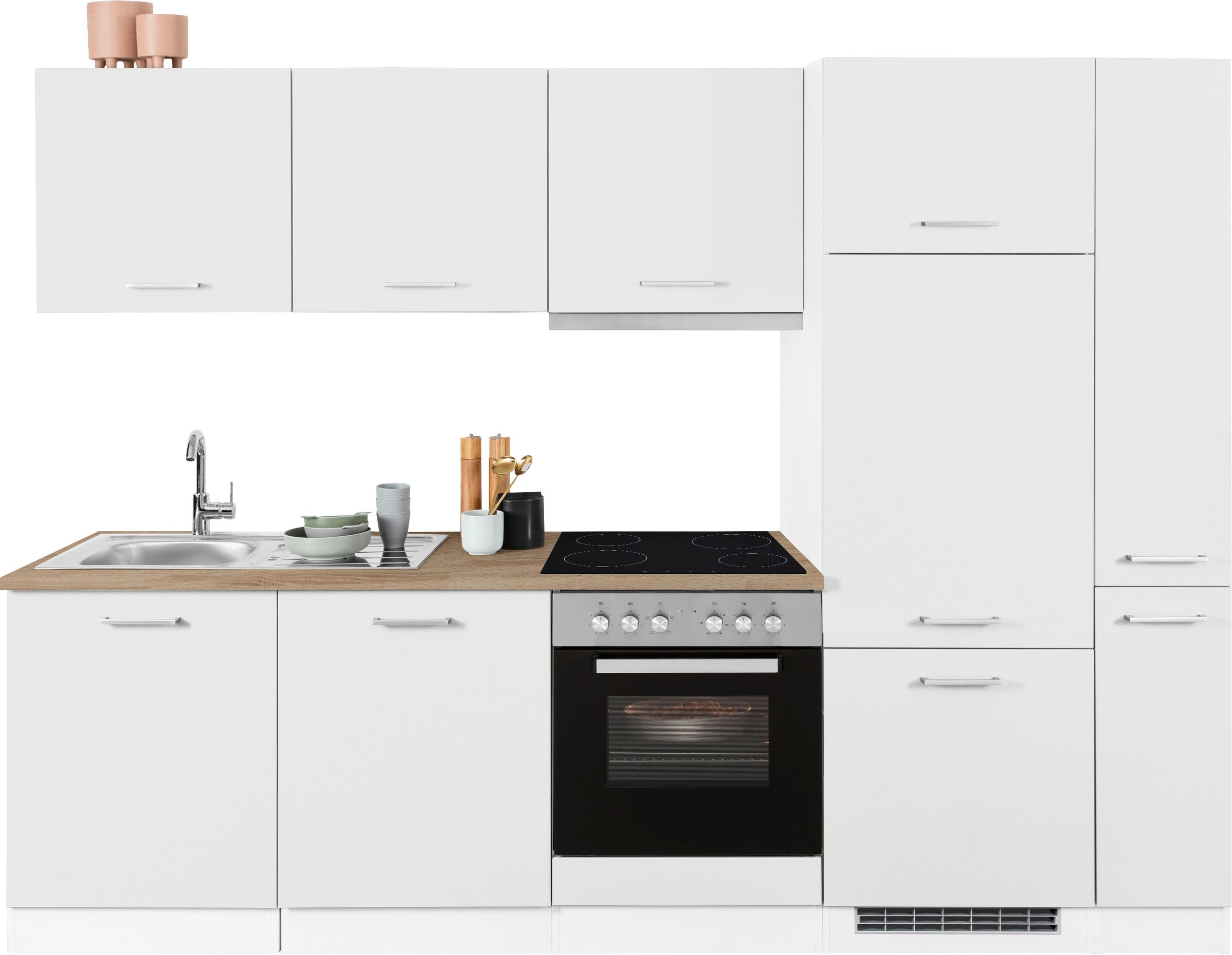 KOCHSTATION Küchenzeile »KS-Visby«, mit E-Geräten, Breite 270 cm inkl. Kühlschrank