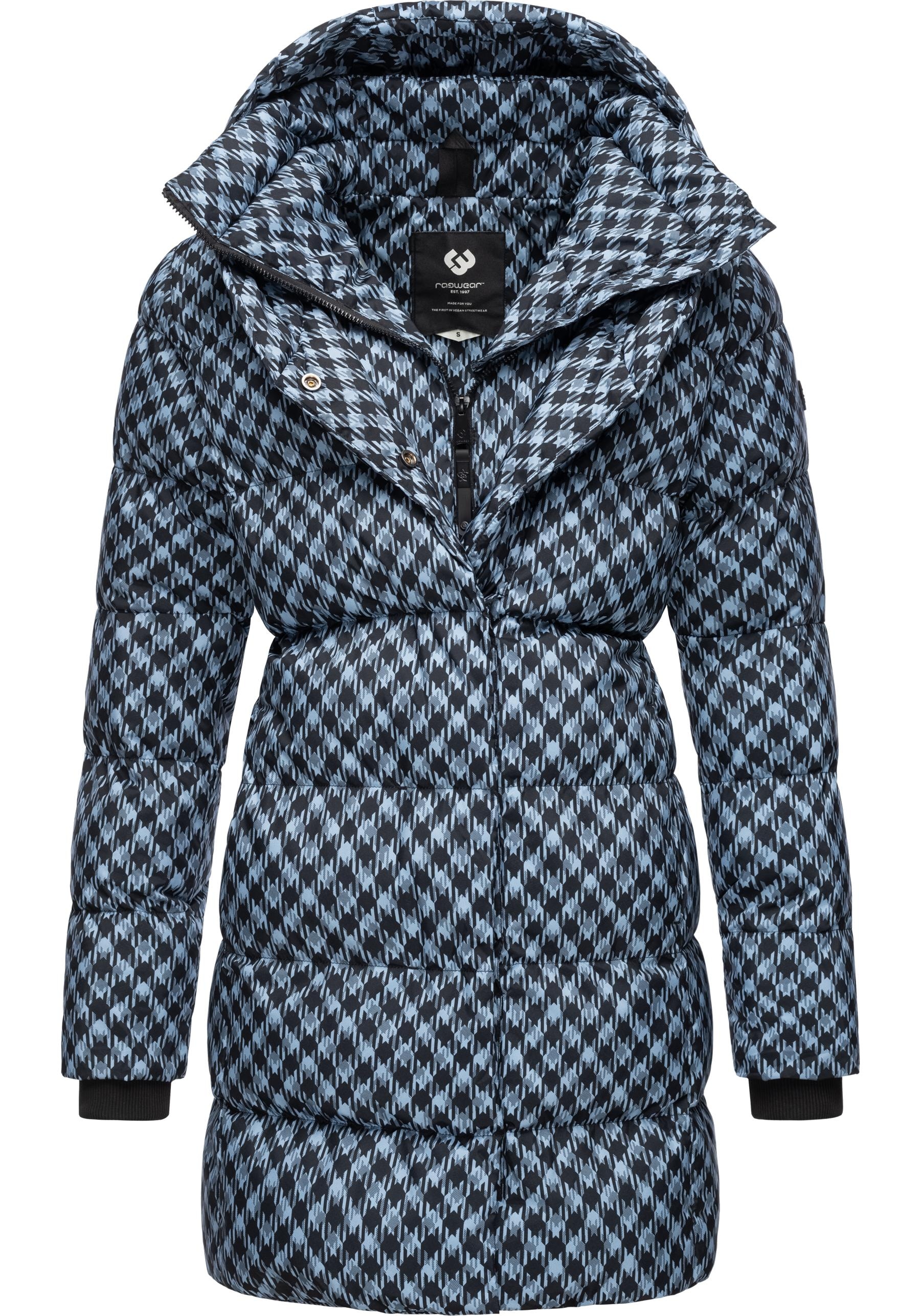 Ragwear Steppmantel »Niara Print«, Damen Wintermantel mit angesagtem Hahnentritt Muster