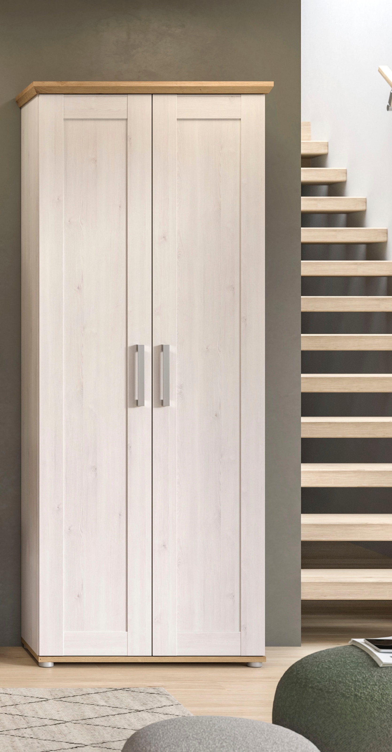 Home affaire Garderobenschrank »Cosenza, Höhe 196 cm, 2 Türen, 2 Einlegeböden, 1 Kleiderstange«, Hochschrank, Stauraumschrank, Schrank, Flurschrank, Dielenschrank
