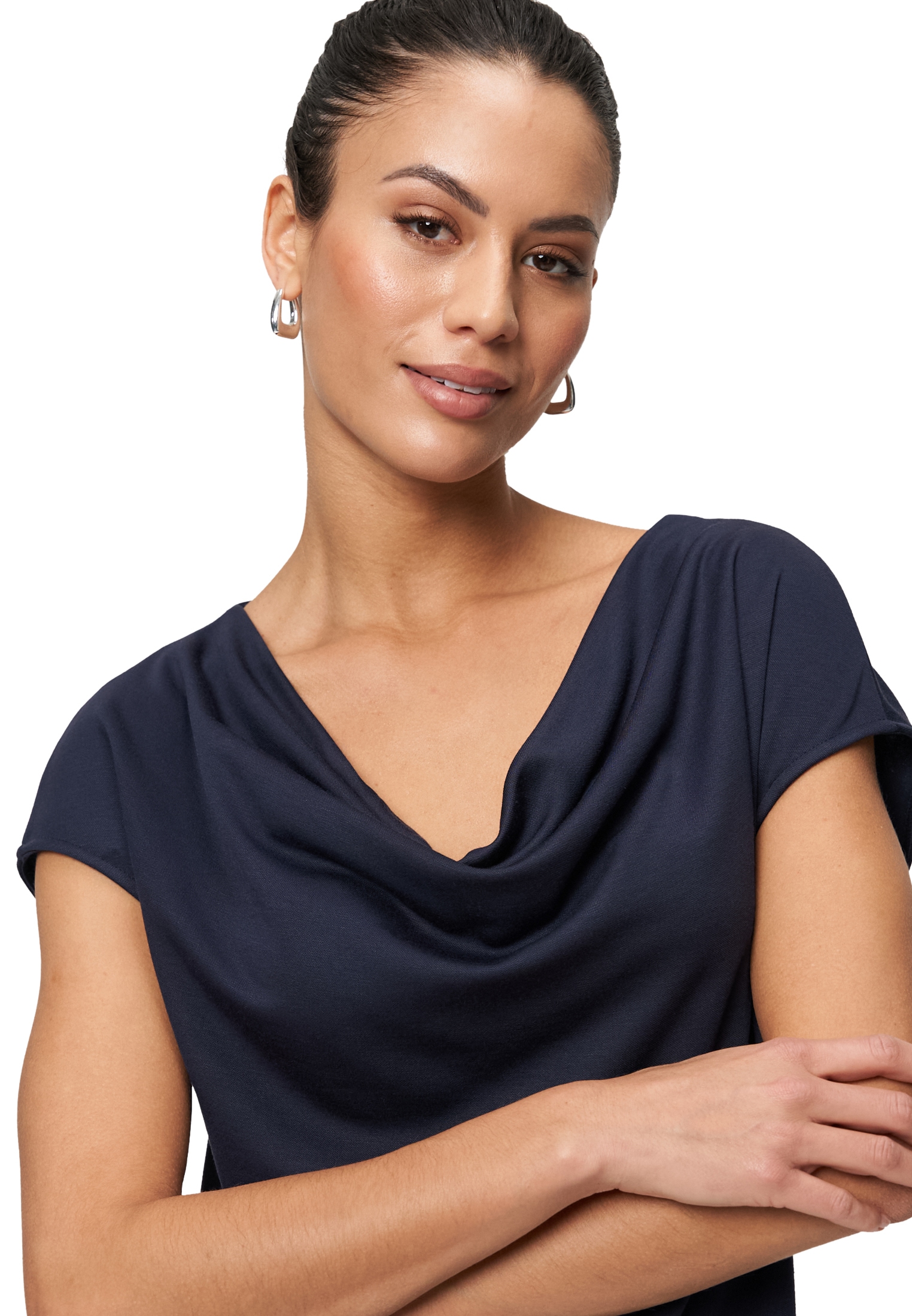 Zero T-Shirt »zero Jerseyshirt mit Wasserfallausschnitt«, (1 tlg.), drapiert /gerafft