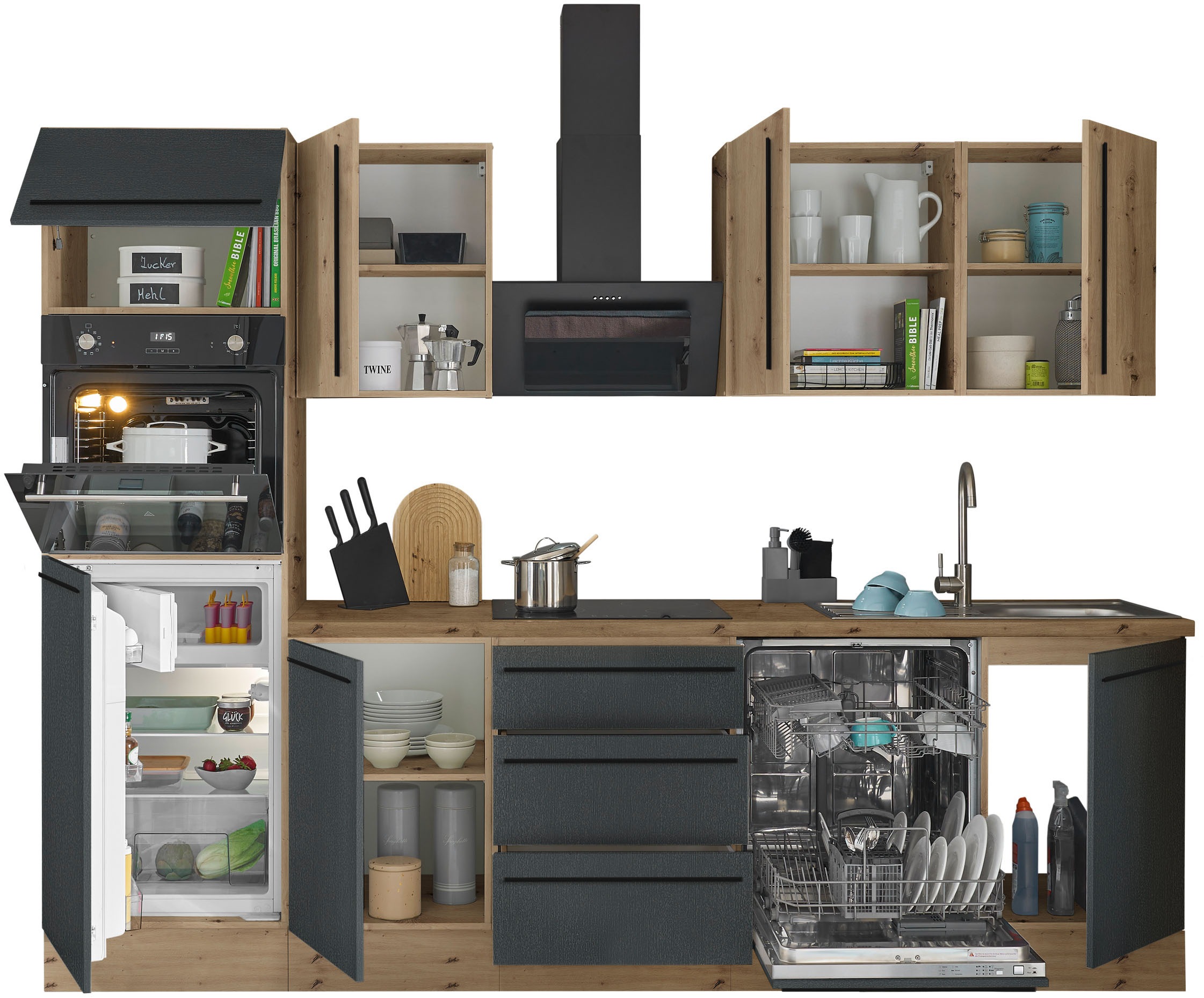 KOCHSTATION Küchenzeile »Florida« Breite 280 cm, wahlweise mit E-Geräten,Softclose für Türen/Schubkästen