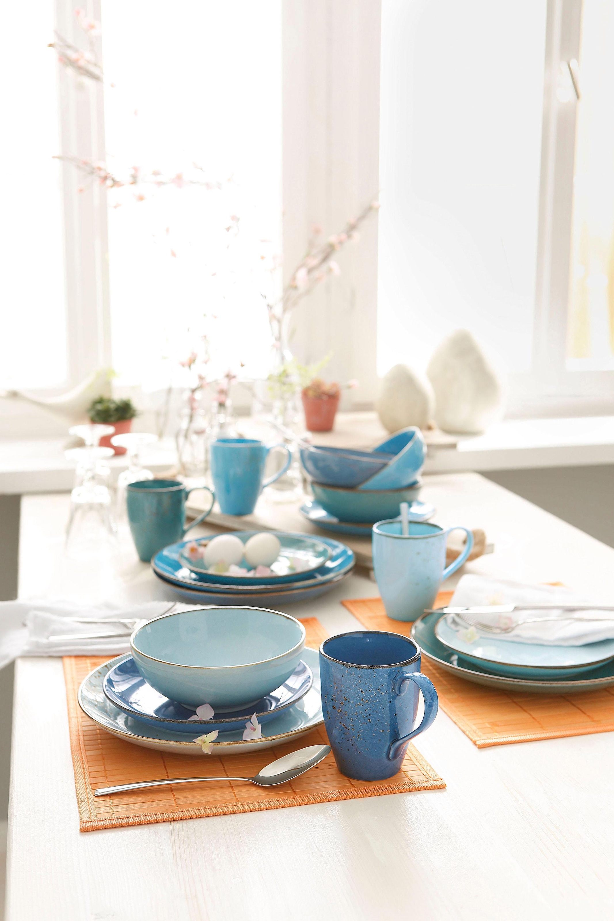 16 Personen), CreaTable Teile, für Kombiservice Set, | BAUR Tafelservice im COLLECTION NATURE »Geschirr-Set 4 und Personen Blau-Töne, für (Set, Aqua«, Service, Trendaktuelle 4 tlg., 16 Kaffeeservice