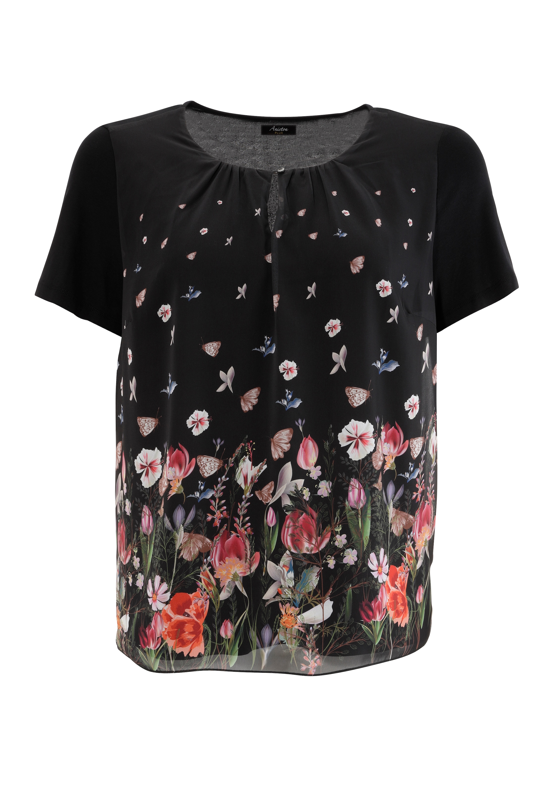 Aniston PLUS Shirtbluse, mit farbenfroher Blumenwiese bedruckt - NEUE KOLLEKTION