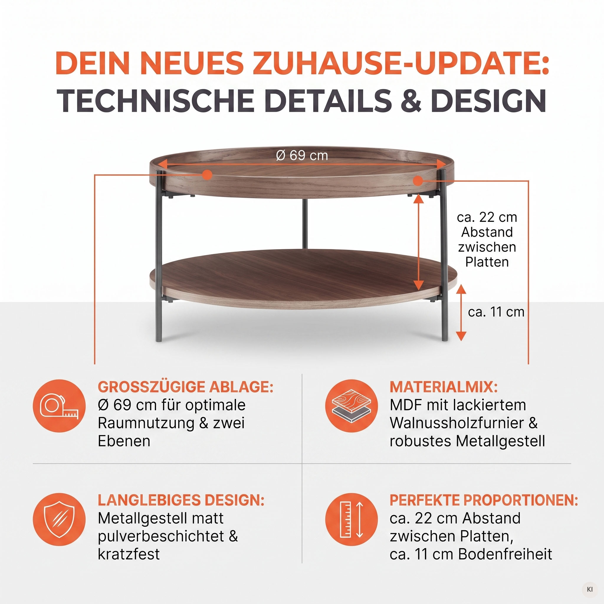 SalesFever Couchtisch »Chicago mit 2 Ablageflächen – moderner Design-Coffee-Table« 1 Stk. tlg. Stilvoller Wohnzimmertisch mit Stauraum, Holz & Metall
