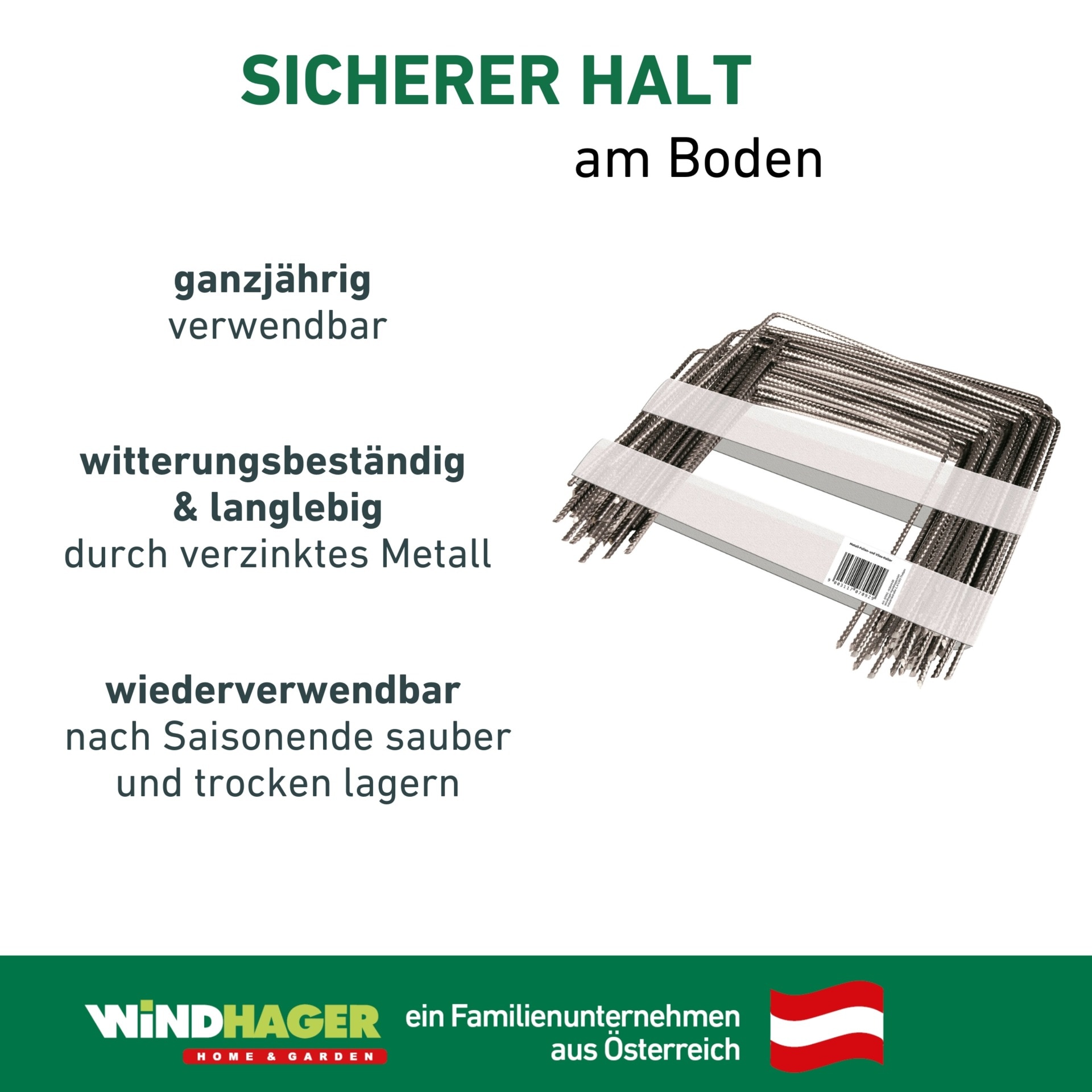 Windhager Bodenanker »Befestigungshering gerippt aus Metall, wiederverwendbar 100 Stk.« Packung, 100 Stk. tlg. Bodenanker für Folien und Vlies, 20 x 25 cm, Ø 4 mm, verzinkt