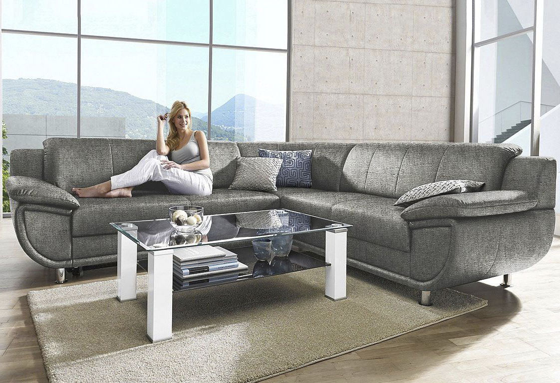 TRENDMANUFAKTUR Ecksofa "Rondo wahlweise mit Schlaffunktion, bequeme Armlehnen" L-Form, wahlw.mit Federkern, Füße chromfarben, Unser Dauertiefpreis