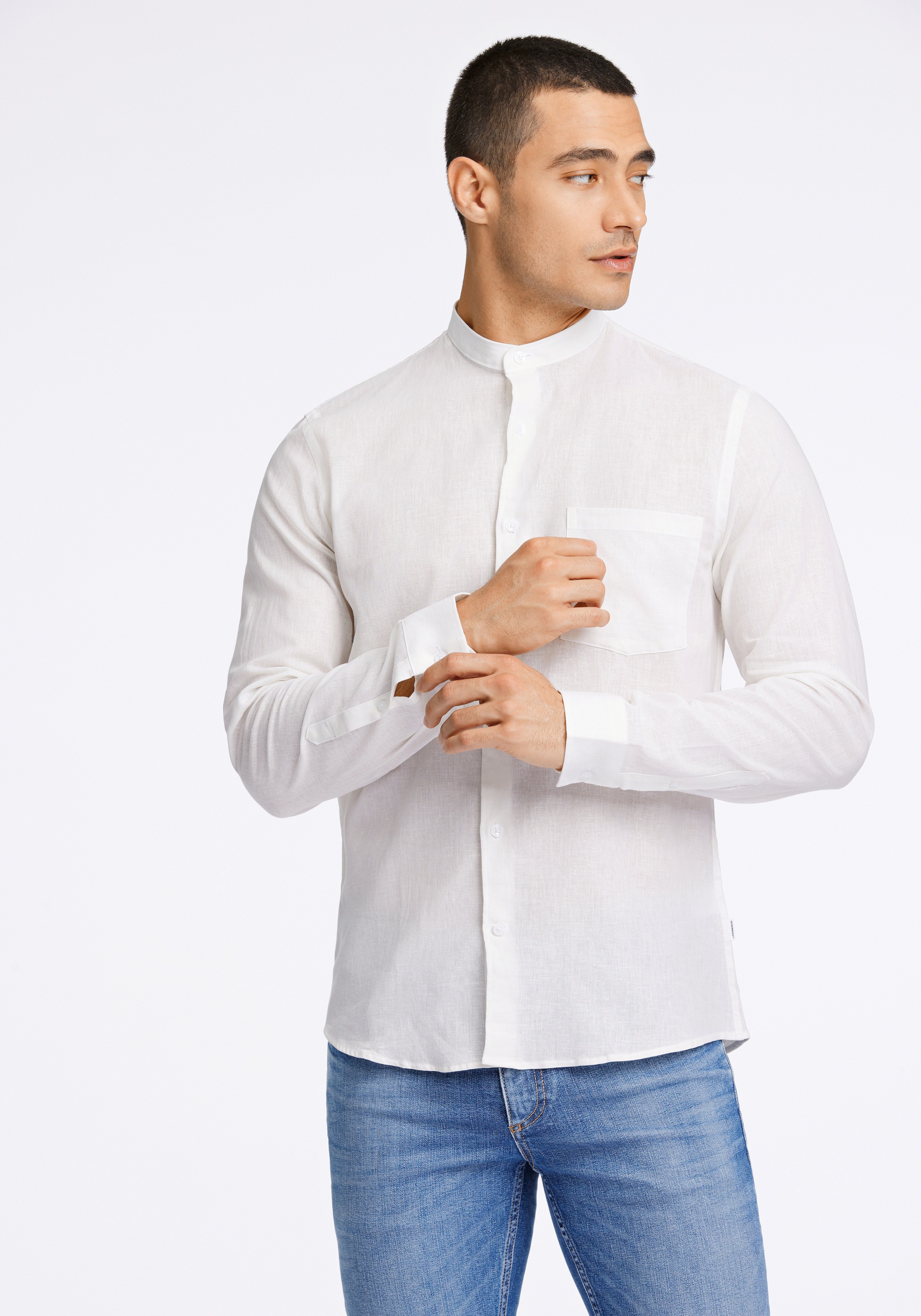 Leinenhemd LINDBERGH "Leinenhemd Slim Fit", Herren, Gr. XL, Normalgrößen, weiß, Obermaterial: 55% Leinen, 45% Baumwolle, Hemden
