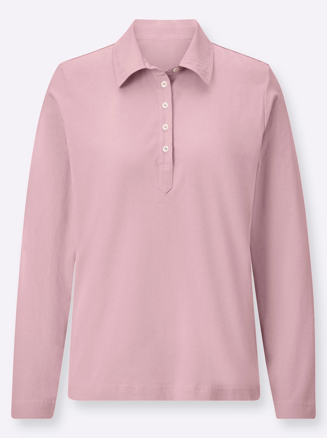 Langarm-Poloshirt CASUAL LOOKS "Poloshirt", Damen, Gr. 38, rosa (rosé), 100% Baumwolle, Webstoff:100% Baumwolle, unifarben, ohne Ausschnitt, Shirts 3
