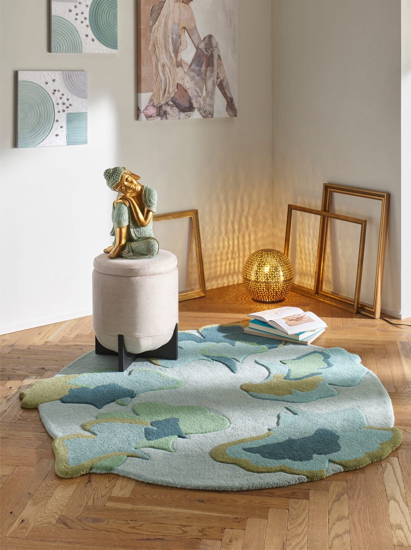 Teppich HEINE HOME Gr. 6, mint, B:150cm H:11mm L:150cm, Schurwolle, Wolle, Teppiche, Teppich 2