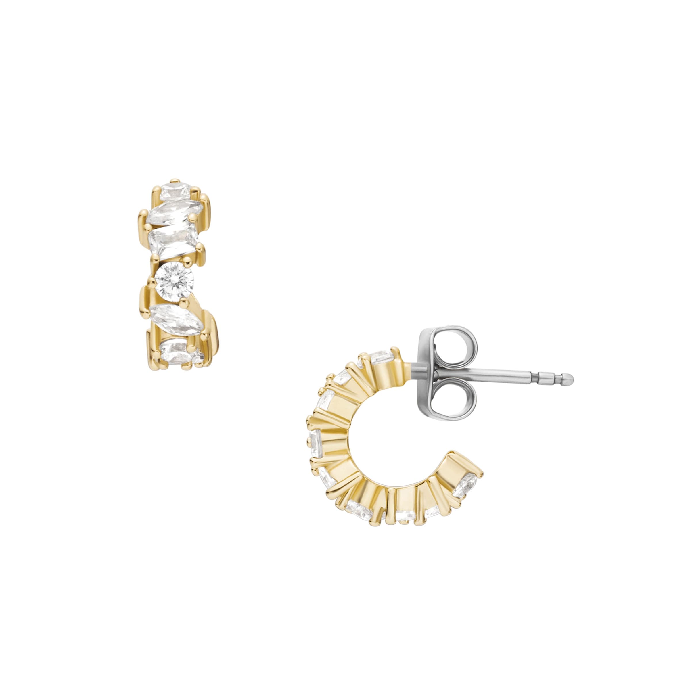 Paar Ohrstecker FOSSIL "Schmuck Geschenk Metall ELLIS", gelbgoldfarben, metallfarben, kristallweiß, kristallweiß, Ohrringe, Damen, Metall, mit Zirkonia (synth.) 2