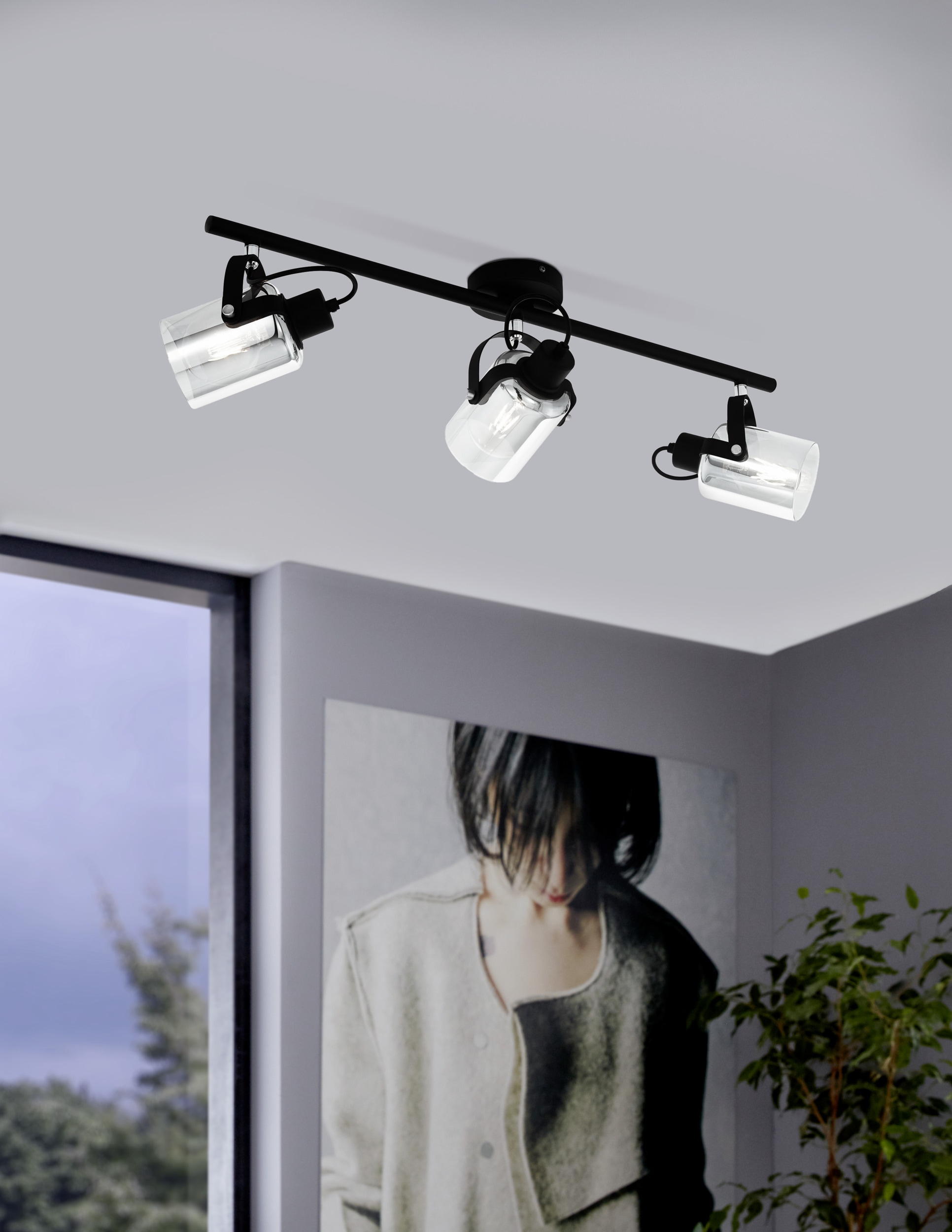 EGLO Deckenspot »BERREGAS Spotlampe - Stahl - E27 - 3X40W - IP20« E27 1 Stk. Wandleuchte, Wandspot, schwenkbar, Strahler, L77,5 x B11 x H24 cm