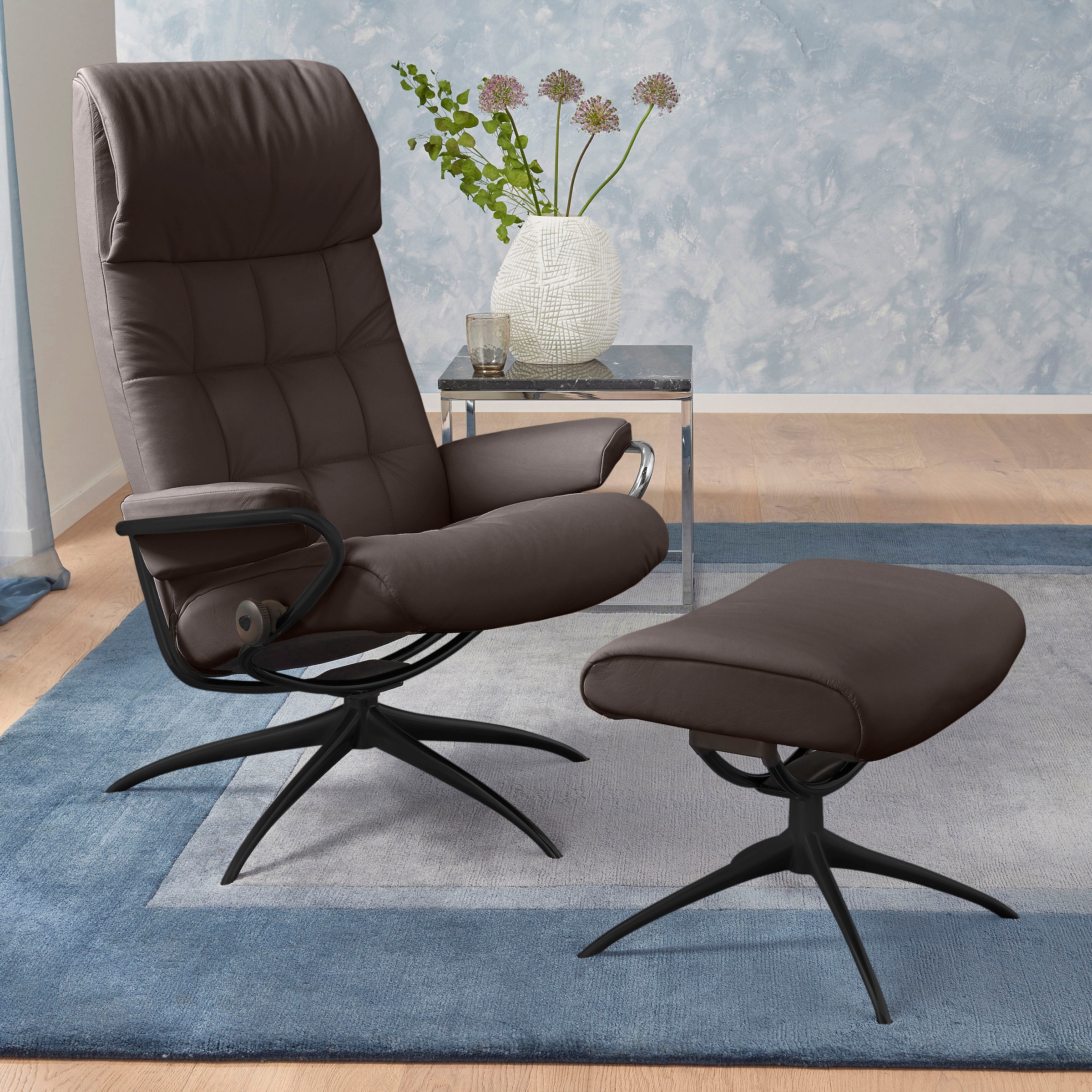 Stressless Relaxsessel "London", (Set, Relaxsessel mit Hocker), mit Hocker, High Back, mit Star Base, Gestell Schwarz