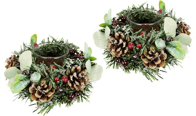 Teelichthalter »Weihnachtsdeko, Kerzenhalter«, (Set, 2 St.), mit Zapfen, Beeren und...