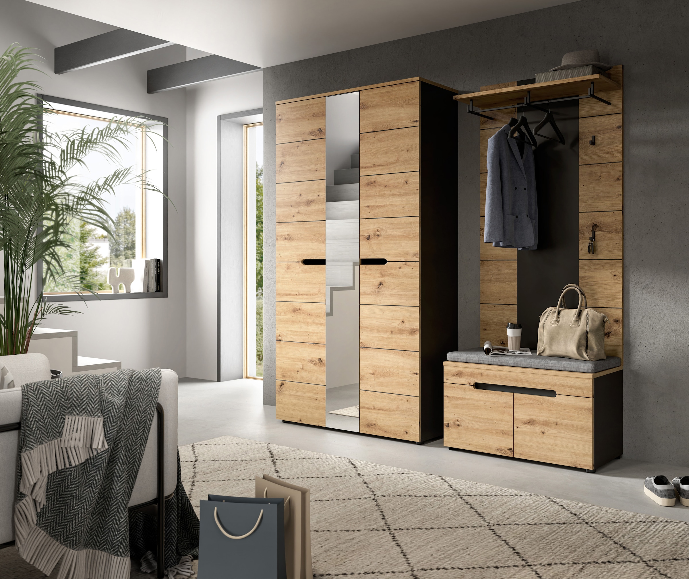 Home affaire Garderobenschrank »REHAT, TOPSELLER!, Breite 105cm, mit Spiegeltür, viel Stauraum« Platz für ca. 23 Paar Schuhe,  Garderobe, Flurschrank, Dielenschrank, Kleiderschrank, Garderobenmöbel