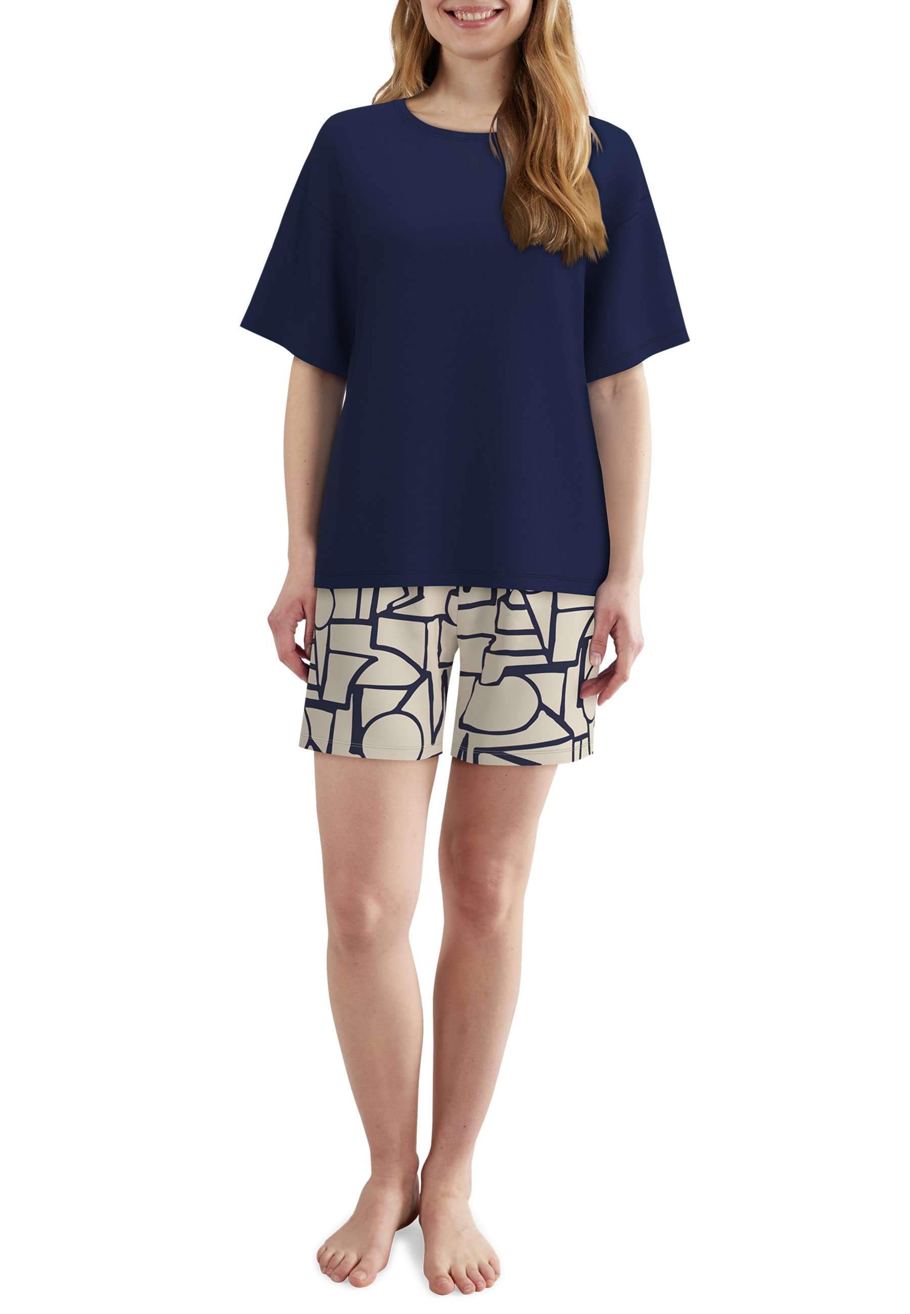 TOM TAILOR Shorty Halbarm, mit Muster, Rundhalsausschnitt, Viskosemix