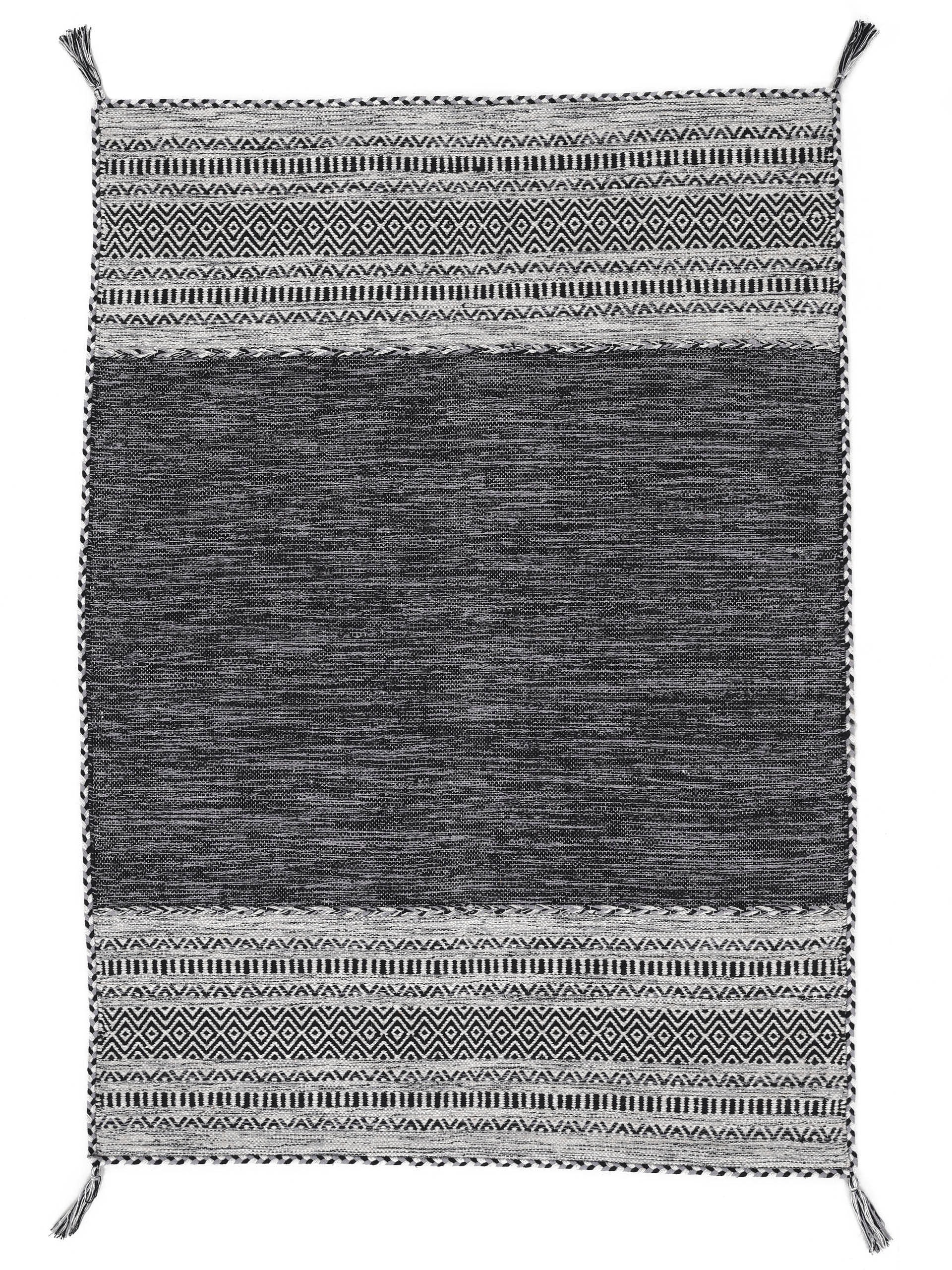 Teppich CARPETFINE "Kelim Azizi, auch als Läufer erhältlich", schwarz, B:120cm H:5mm L:170cm, Baumwolle, Teppiche, Teppich, handgewebt, Baumwolle, Wendeteppich mit Fransen, Fleckerl, Wohnzimmer