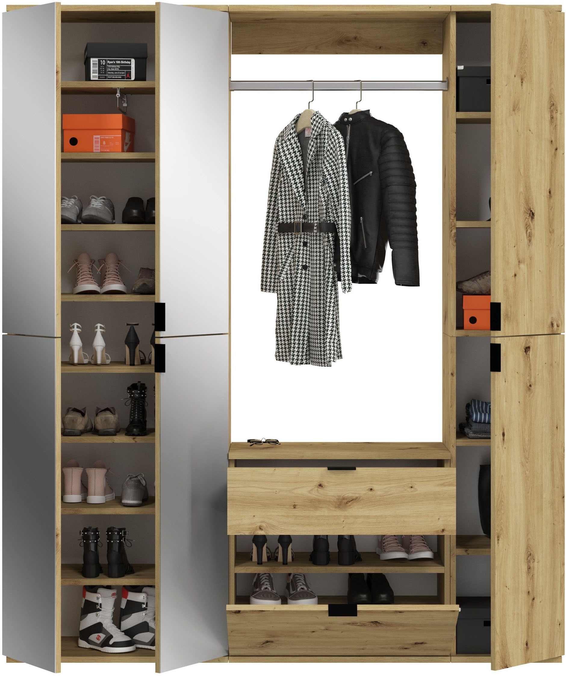 INOSIGN Garderoben-Set »Trondheim, Breite 152 cm, 5-teilig, bestehend aus:«, (Set, 4 St.), 2x Garderobenschrank, 1 Kommode, 1 Garderobenstange, 1 Ablageboden