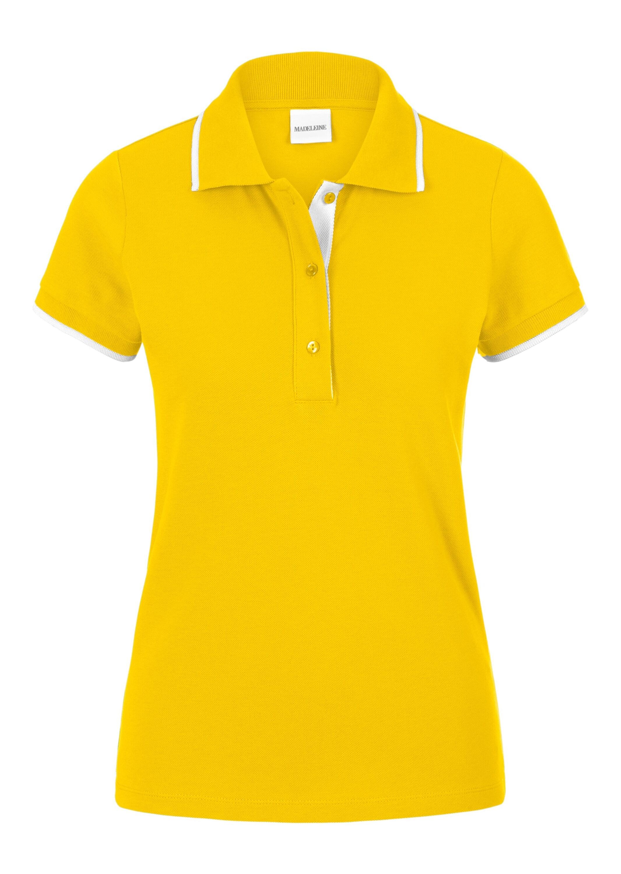 Kurzarmshirt MADELEINE "Poloshirt Klassisches Poloshirt", Damen, Gr. 38, gelb (sonnengelb), Obermaterial: 97% Baumwolle CO. 3% Elasthan EL., Modern, normal, Shirts