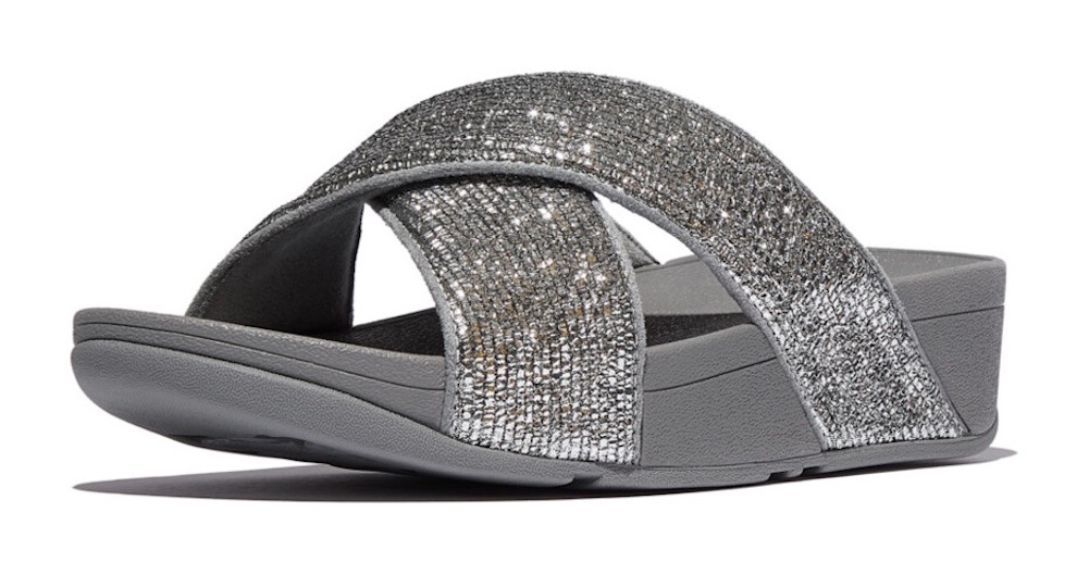 Fitflop Pantolette »LULU CRINKLED SHIMMER«, Slides, Badeschuh, Abendmode mit Glitter