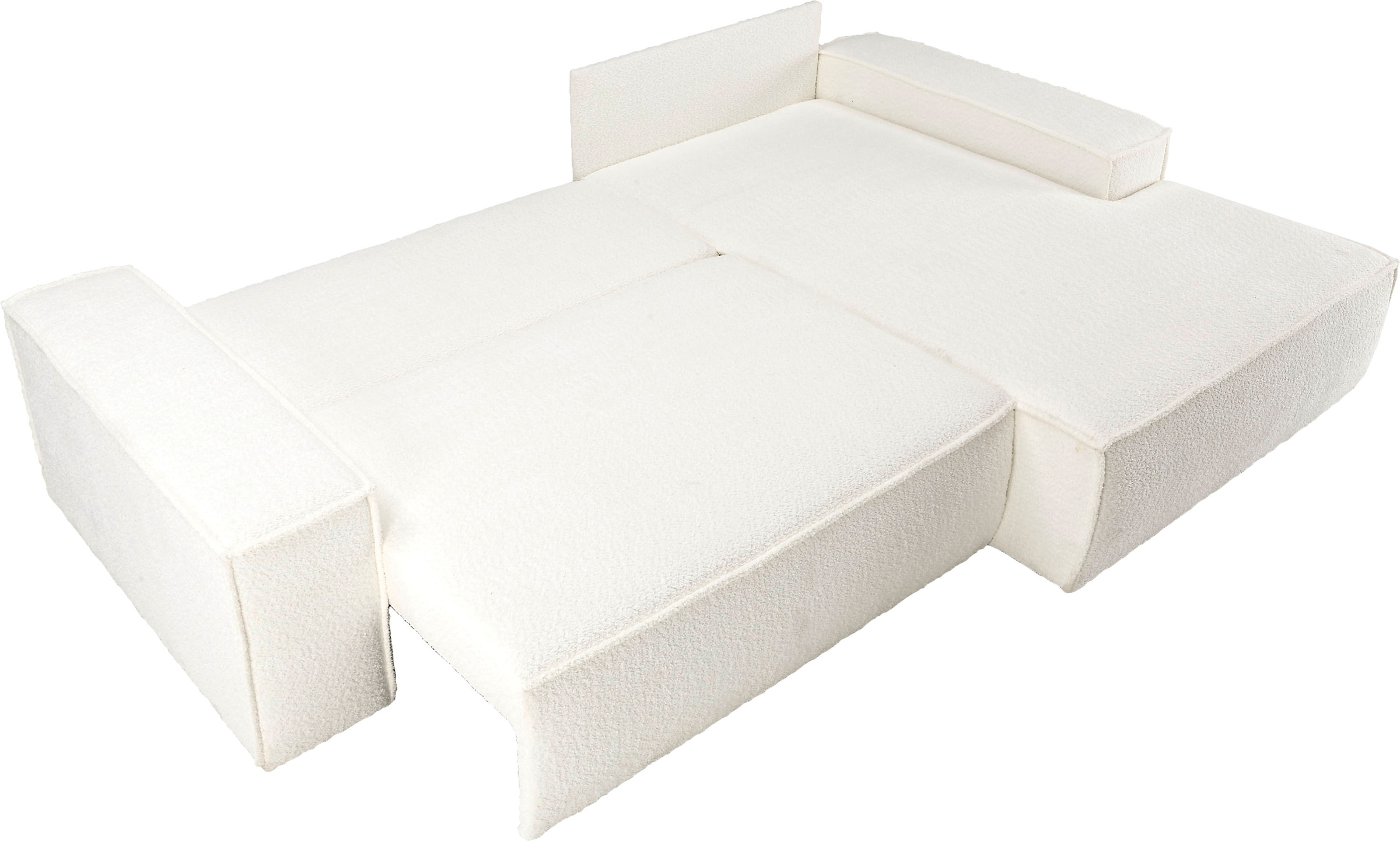 andas Ecksofa »Finnley Schlafsofa 267 cm in Bouclé u. Struktur fein, L-Form,«, Schlaffunktion m. Bettkasten (136/210 cm), Bouclé, Struktur