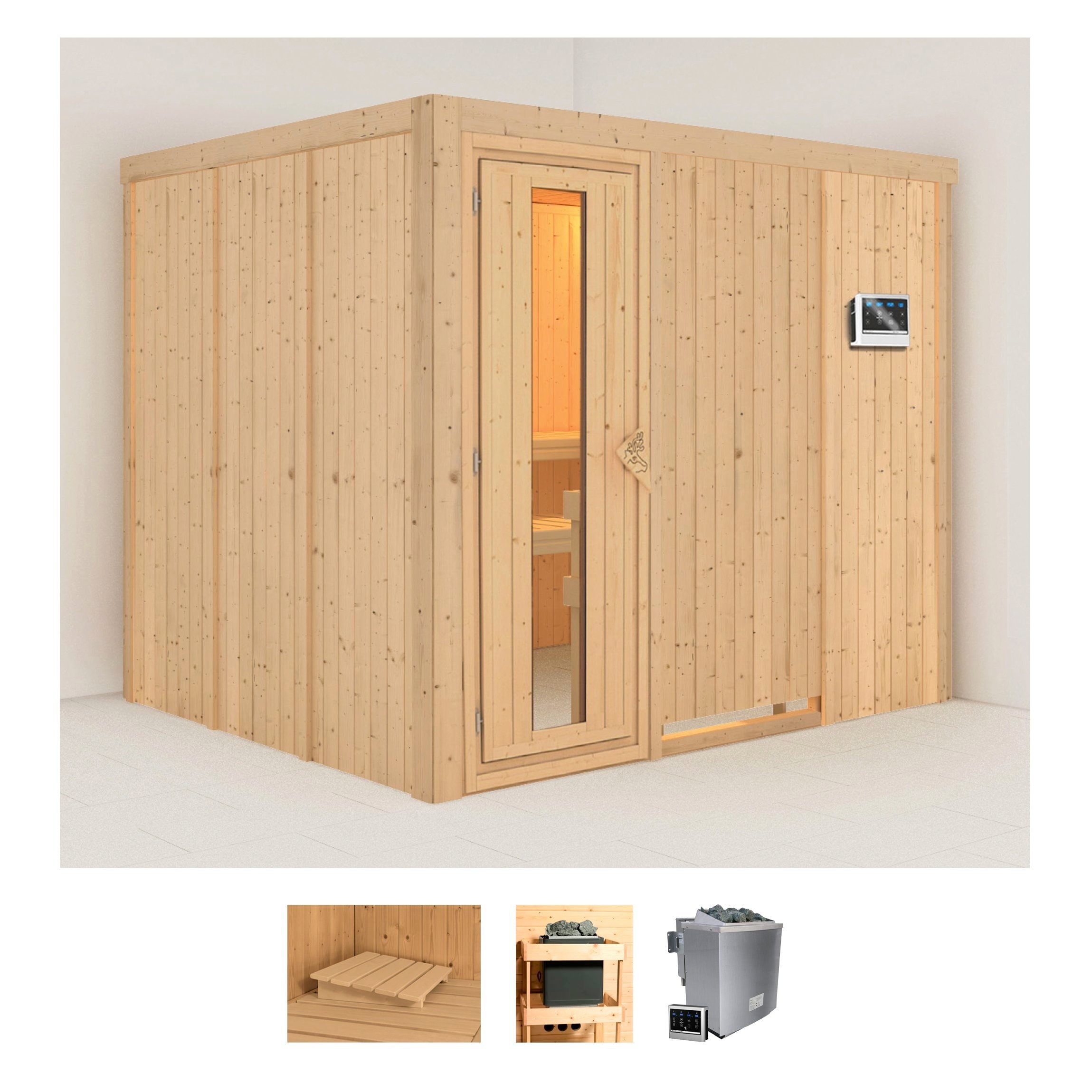 Karibu Sauna "Gitte", 9-kW-Bio-Ofen mit externer Steuerung