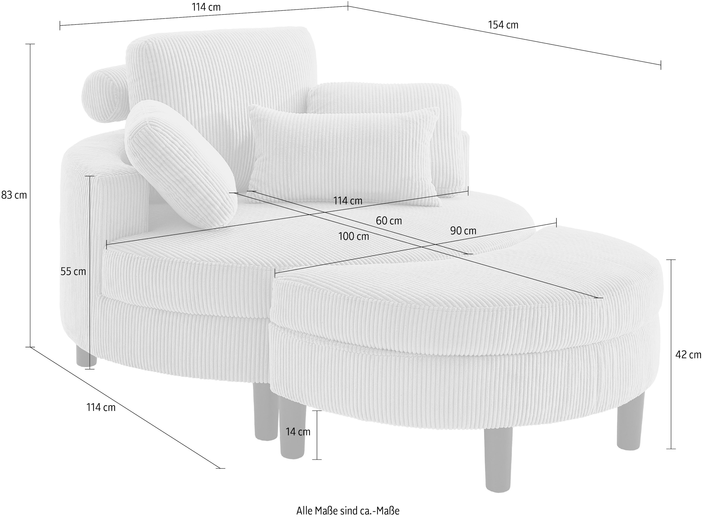 ATLANTIC home collection Loveseat »Ravi«, XXL- Sessel, inklusive Stauraumhocker, Rückenkissen & drei Zierkissen