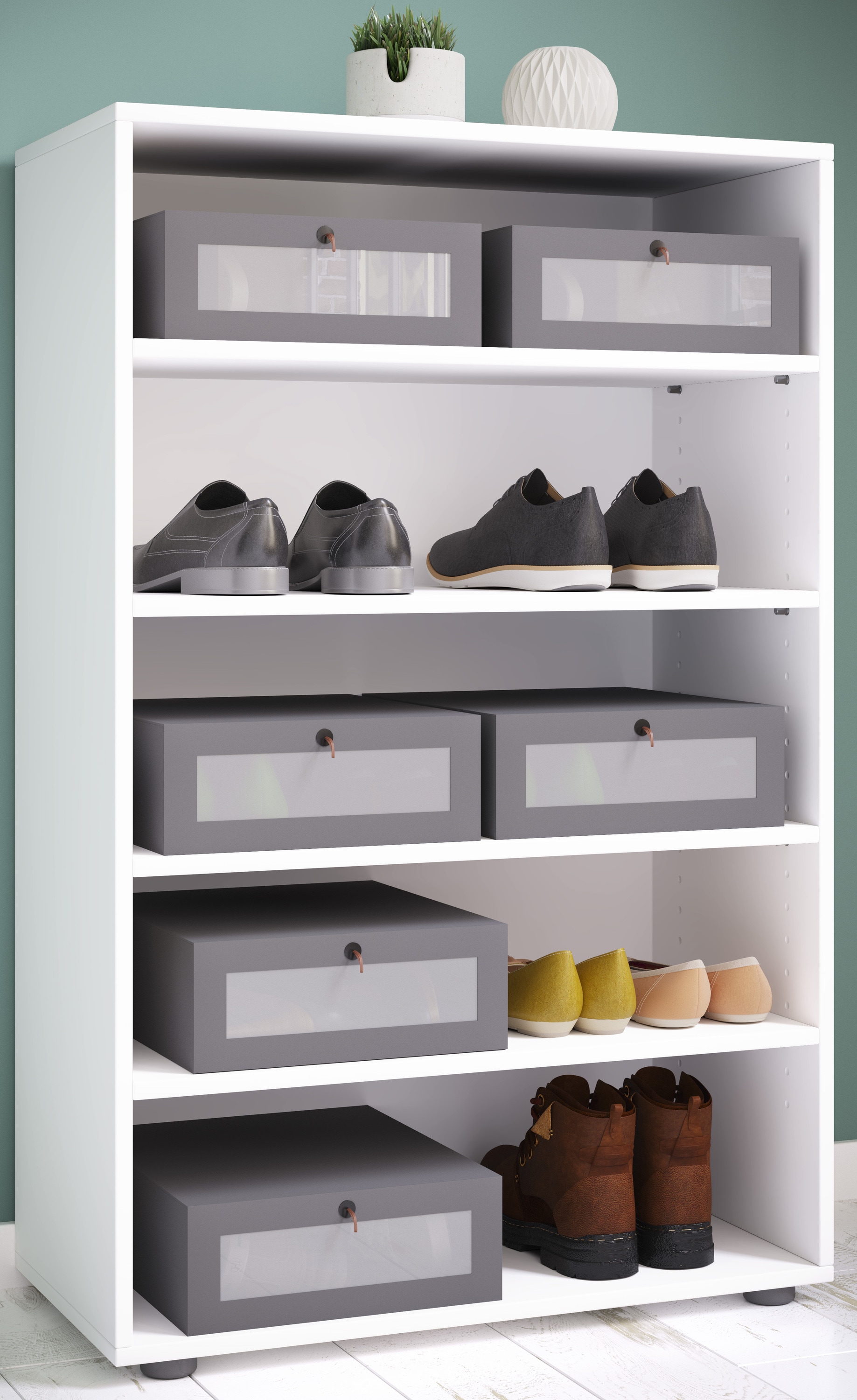 VCM Schuhschrank »VCM Holz-Schuhschrank | Maße: H. 110 x B. 70 x T. 37 cm | Allzweckschrank | 5 Fächer | ohne Türen¿ Lona«, (1 St.)