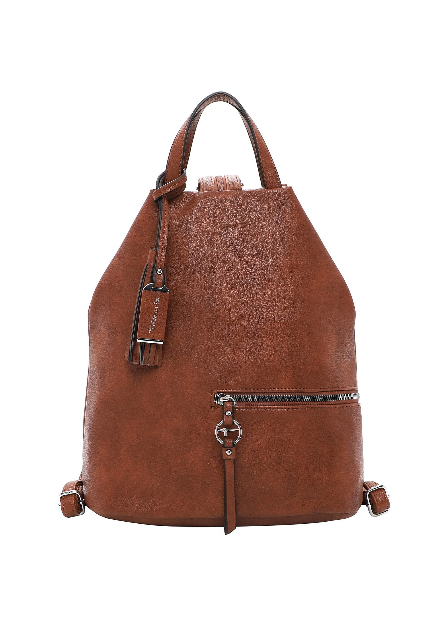 Rucksack TAMARIS "Rucksack TAS Nele", Damen, Gr. B/H/T: 34cm x 32cm x 20cm, braun (cognac 700), Obermaterial: 60% Polyurethan PU. 40% Polyester PES., Rucksäcke Rucksack