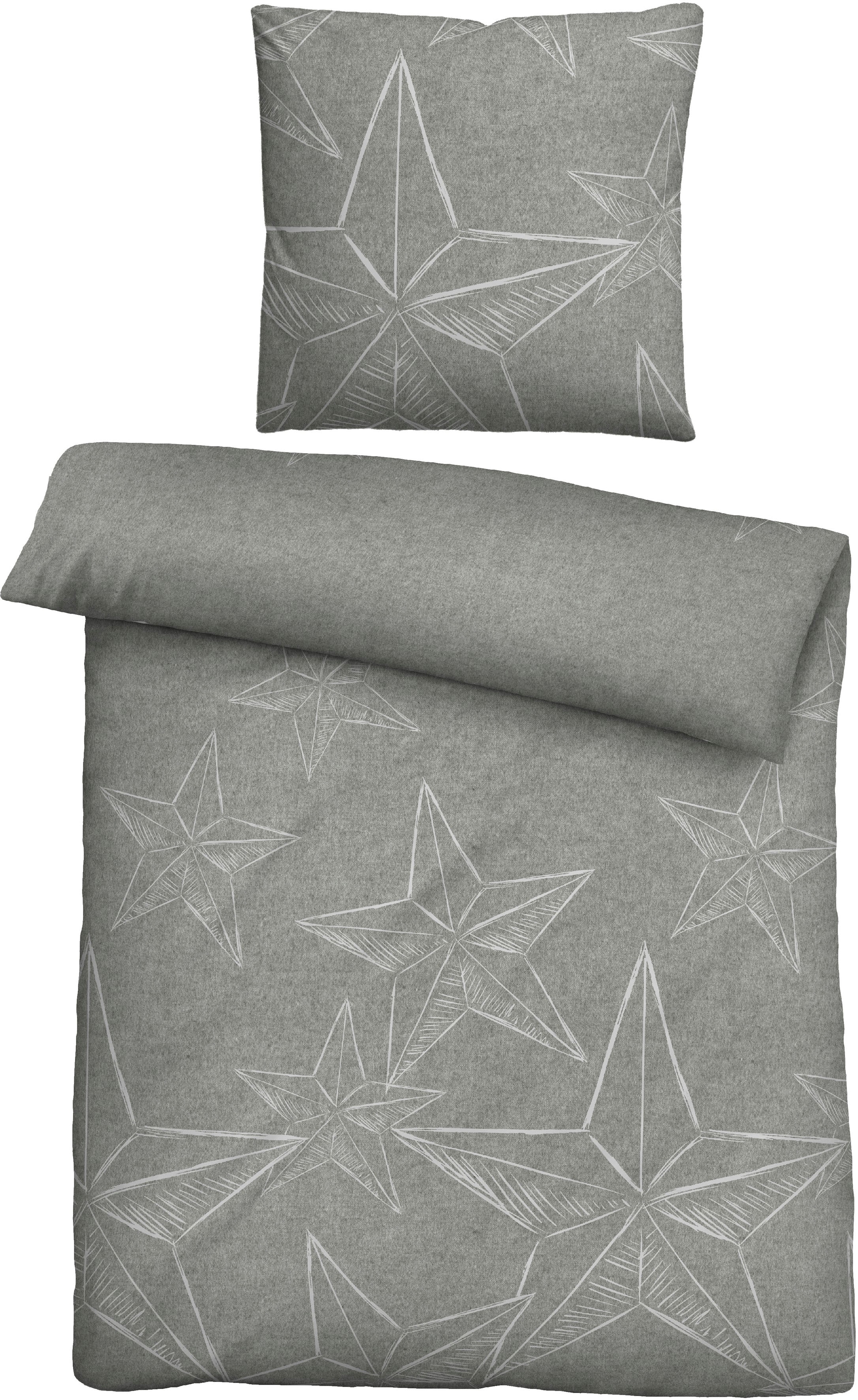 Biberna Bettwäsche "Alexander in Gr. 135x200 oder 155x220 cm" 2 Stk. Flanell kuschelig warm im Winter, Bettwäsche mit Sternen, Weihnachten