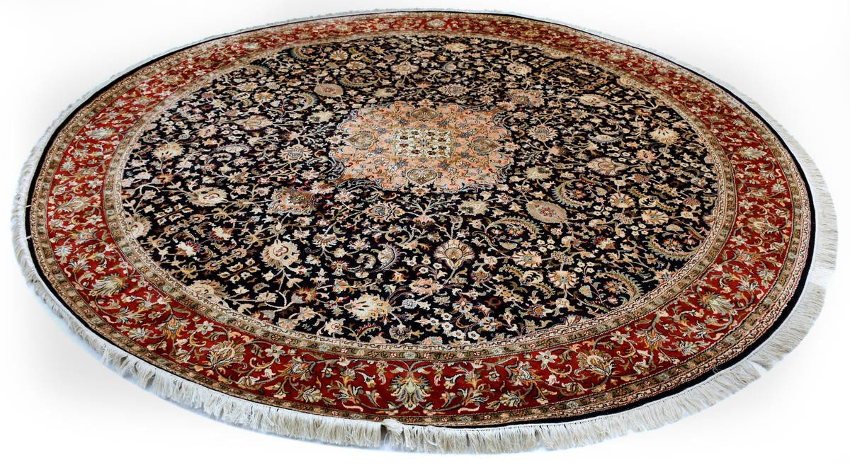 Seidenteppich »Kashan 1756«, rund, 10 mm Höhe, Einzelstück mit Zertifikat, Wohnzimmer