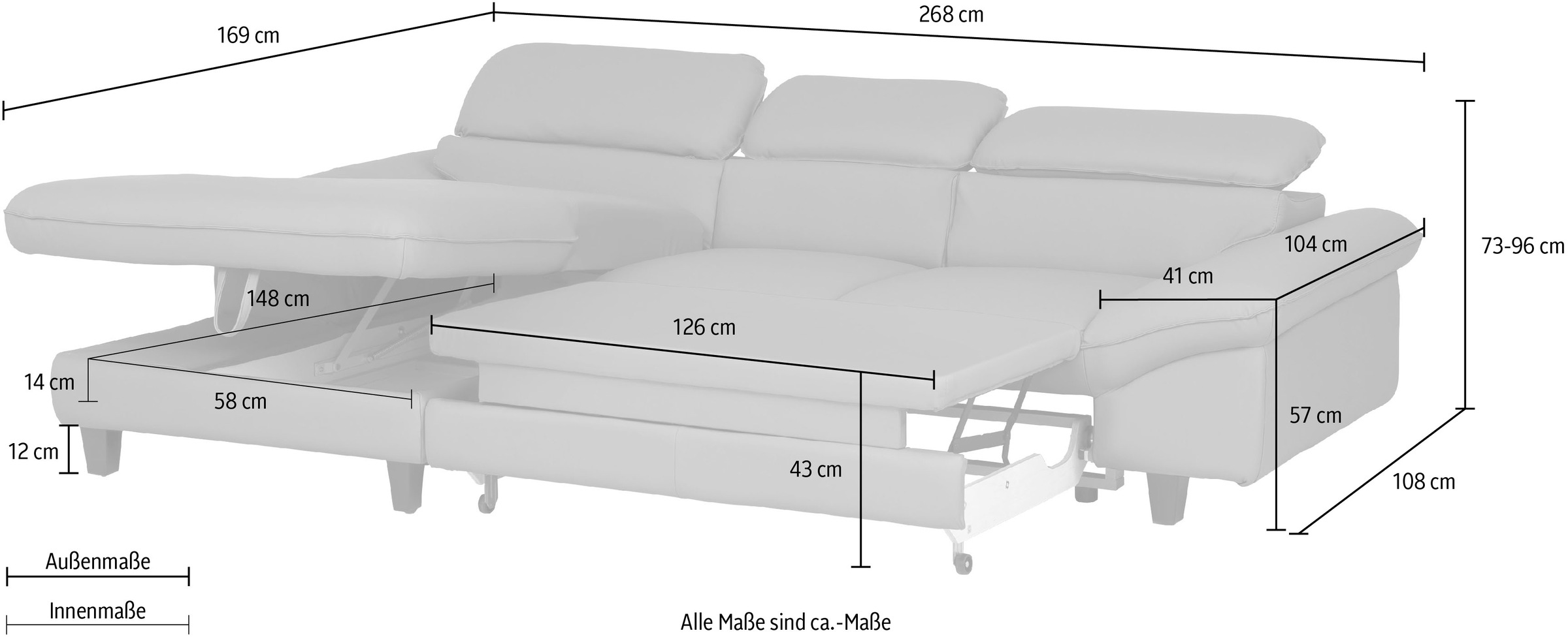 Home affaire Ecksofa »Pilot L-Form«, mit Kopfteilverstellung, wahlweise mit Bettfunktion & Bettkasten