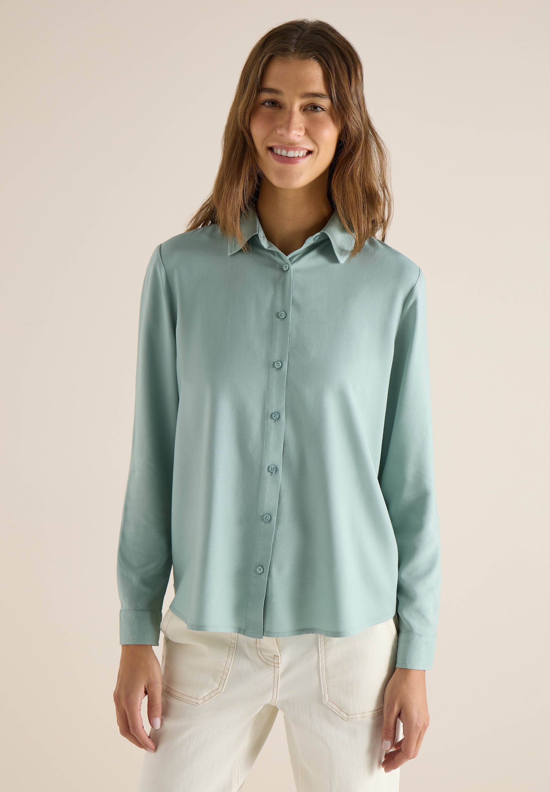 Langarmbluse CECIL, Damen, Gr. M (40), mint sea grün, Stoff, 100% Viskose, unifarben, klassisch normal, V-Ausschnitt, Manschette, Blusen, aus softer Viskose