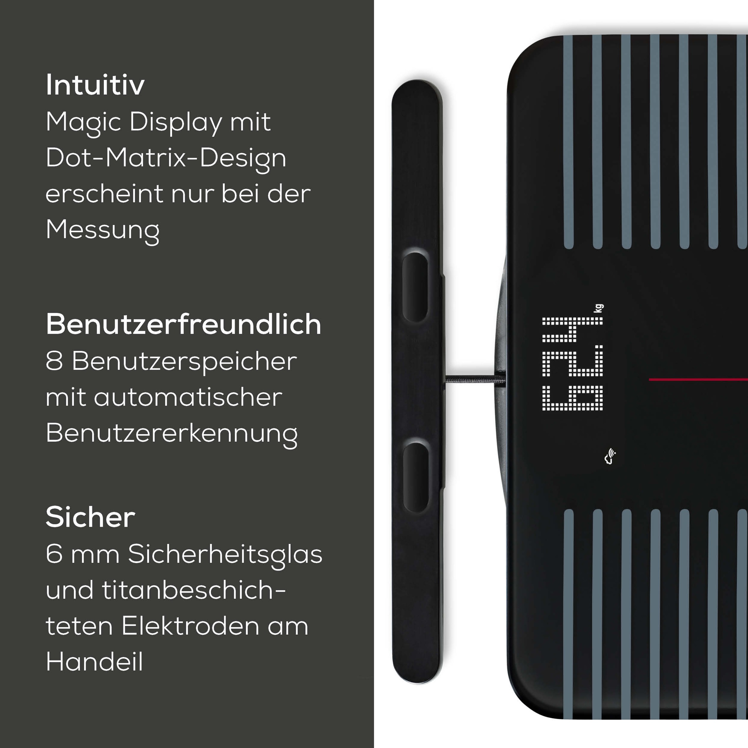 BEURER Körper-Analyse-Waage »BF 990 Diagnosewaage zur Ganzkörperanalyse, 180 kg, App-Verbindung«, Mit Handsensoren und App-Anbindung via WIFI/Bluetooth, 25 Messwerte