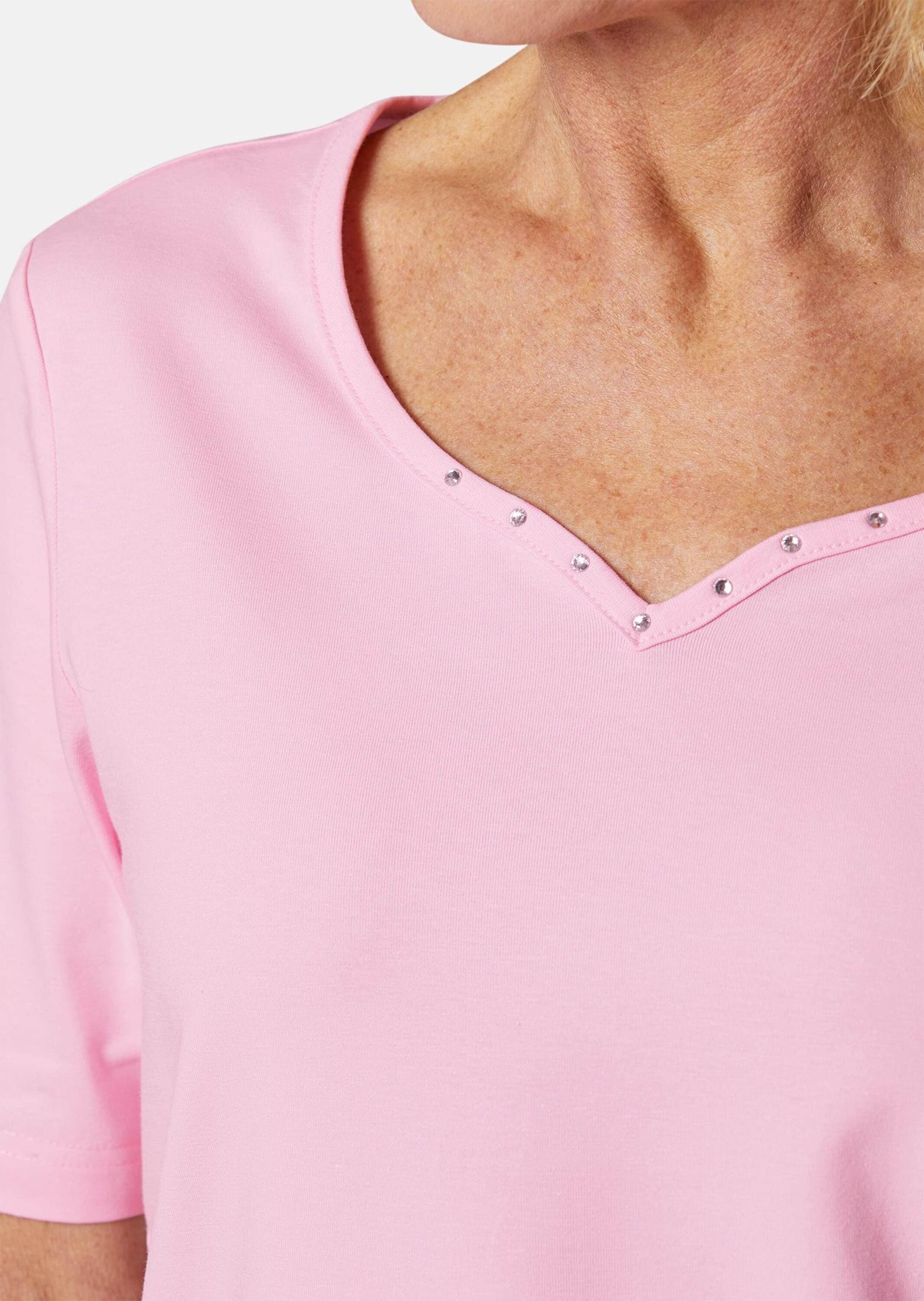 GOLDNER Langarm-Poloshirt »T-Shirt T-Shirt mit charmantem Ausschnitt und Schmucksteinchen«