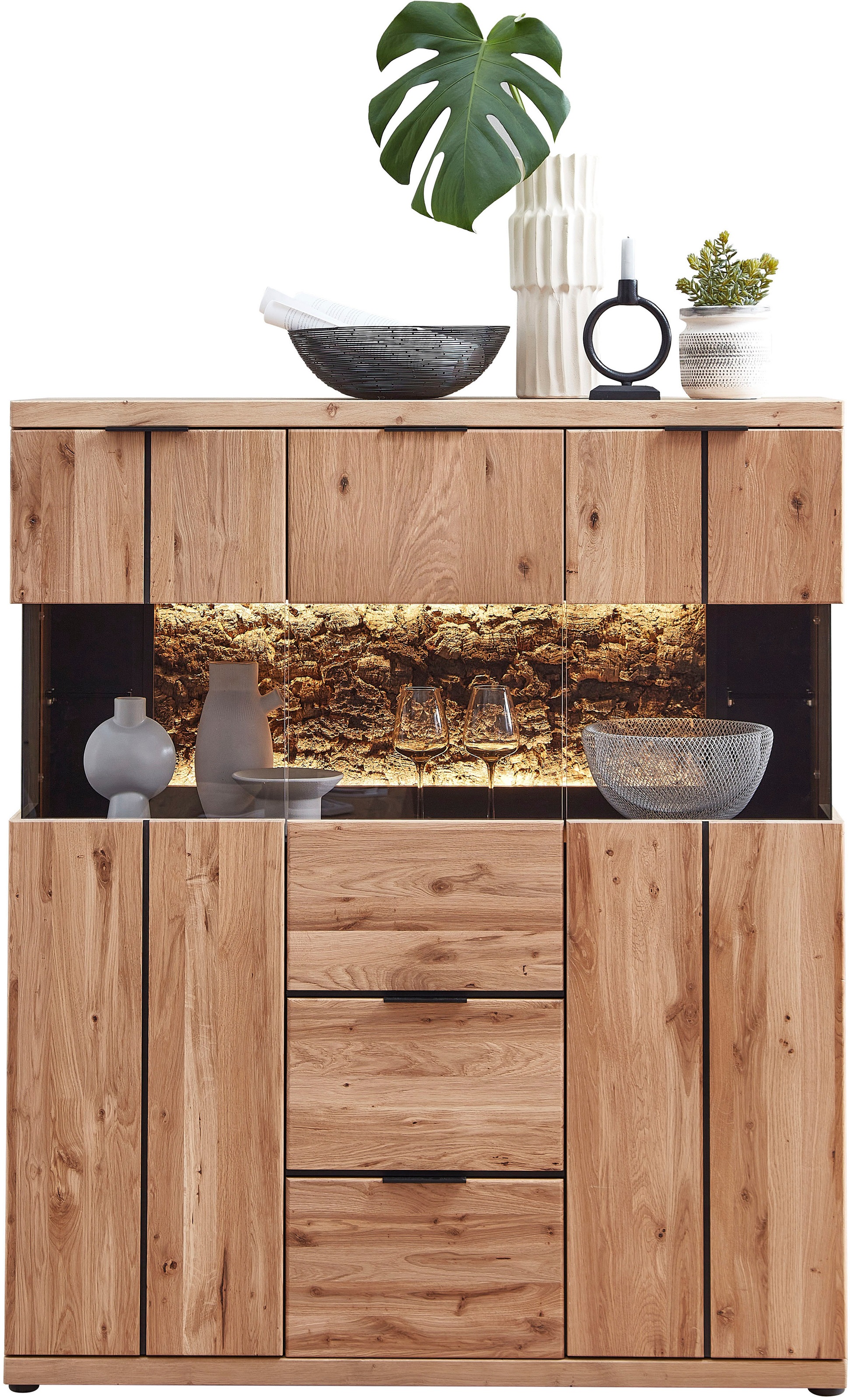 Innostyle Highboard »Donna Highboard, 122x144x42 (BxHxT)« 1 Stk. tlg. Beleuchtung optional bestellbar, 3 türig, 2 Schubkasten, Softclose
