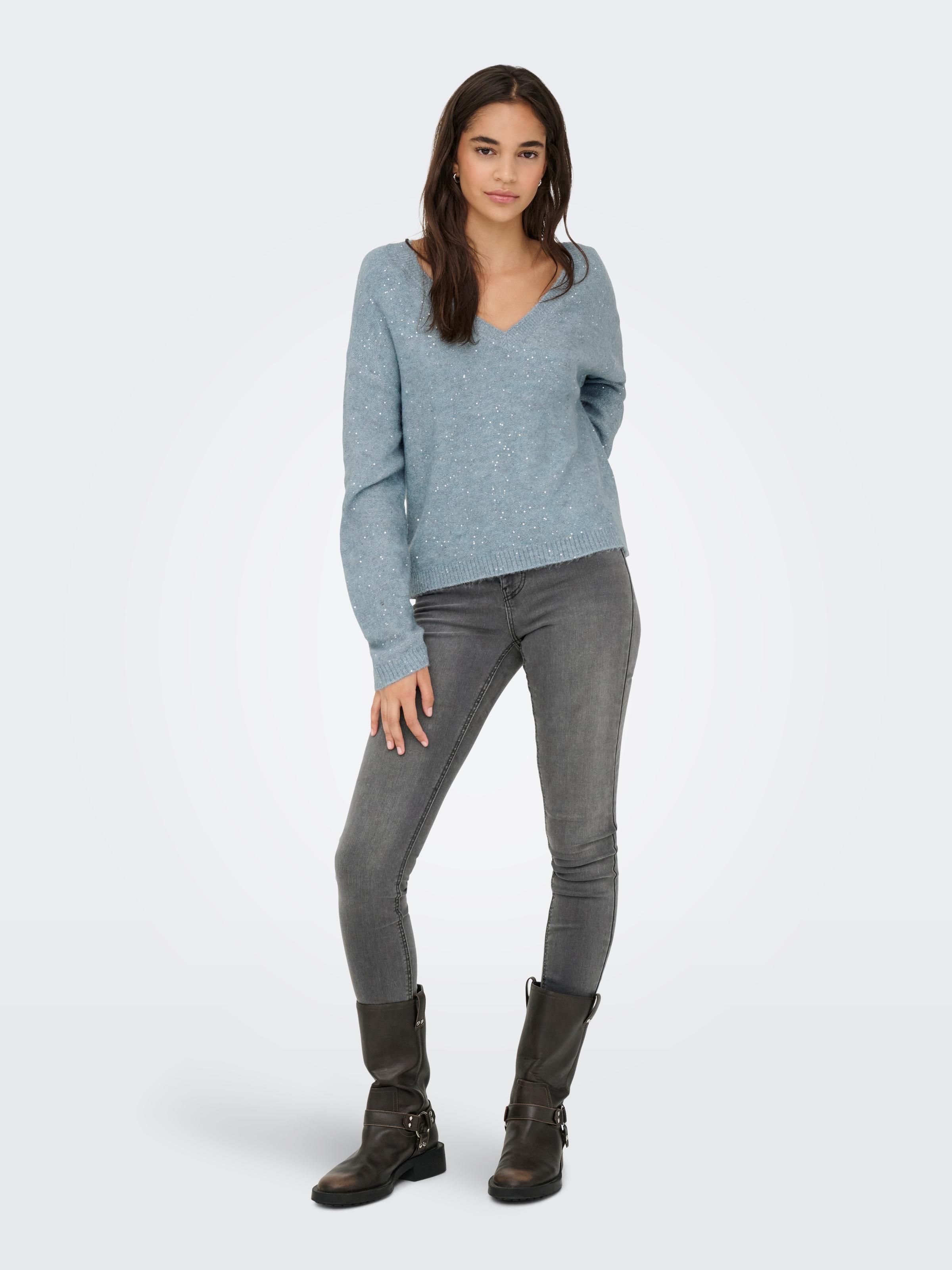 ONLY Strickpullover »ONLARIZONA LS SEQUINS V-NECK PUL KNT«