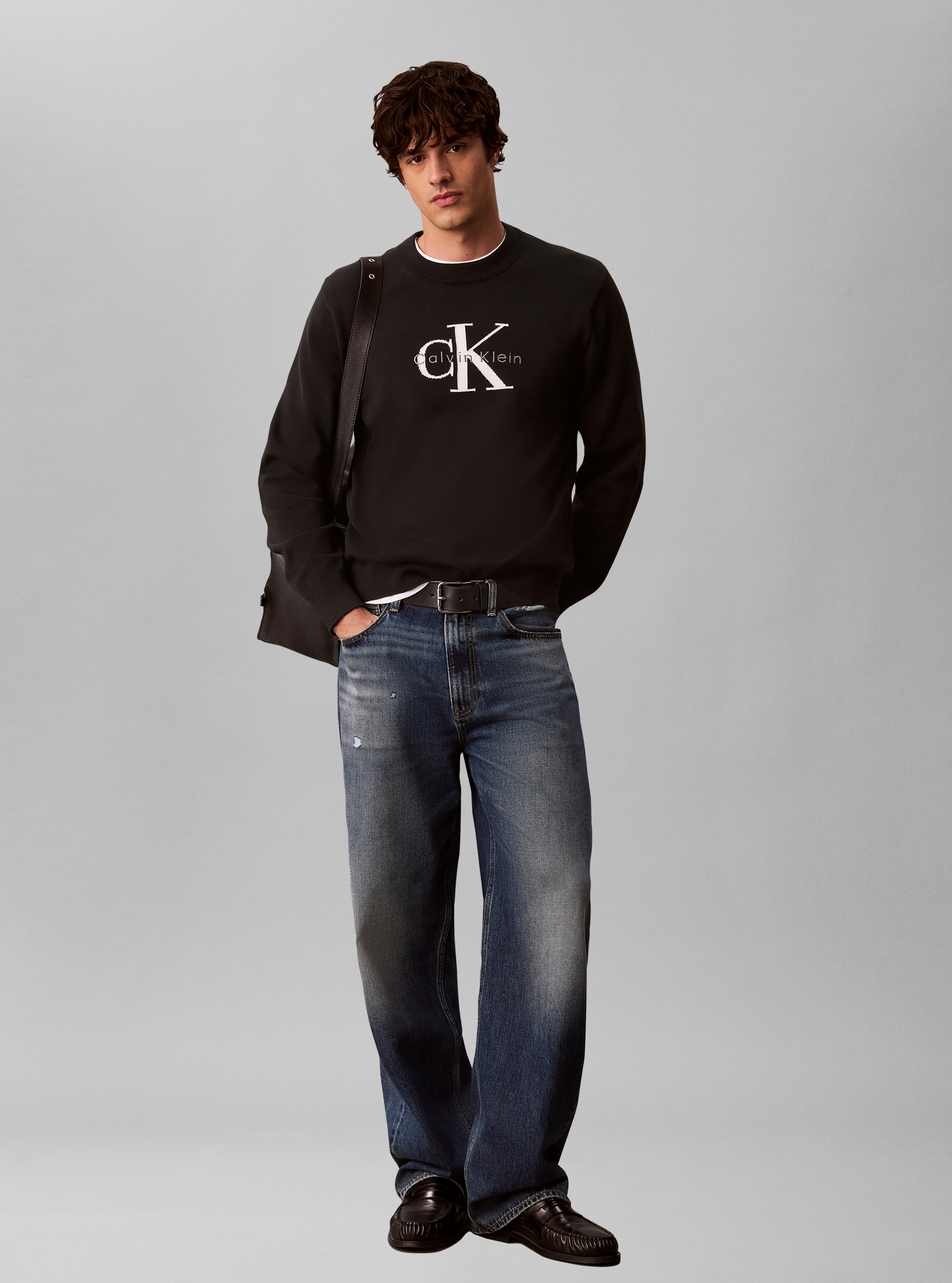 Calvin Klein Rundhalspullover »COTTON MONOLOGO« Regular fit mit Rundhalsausschnitt
