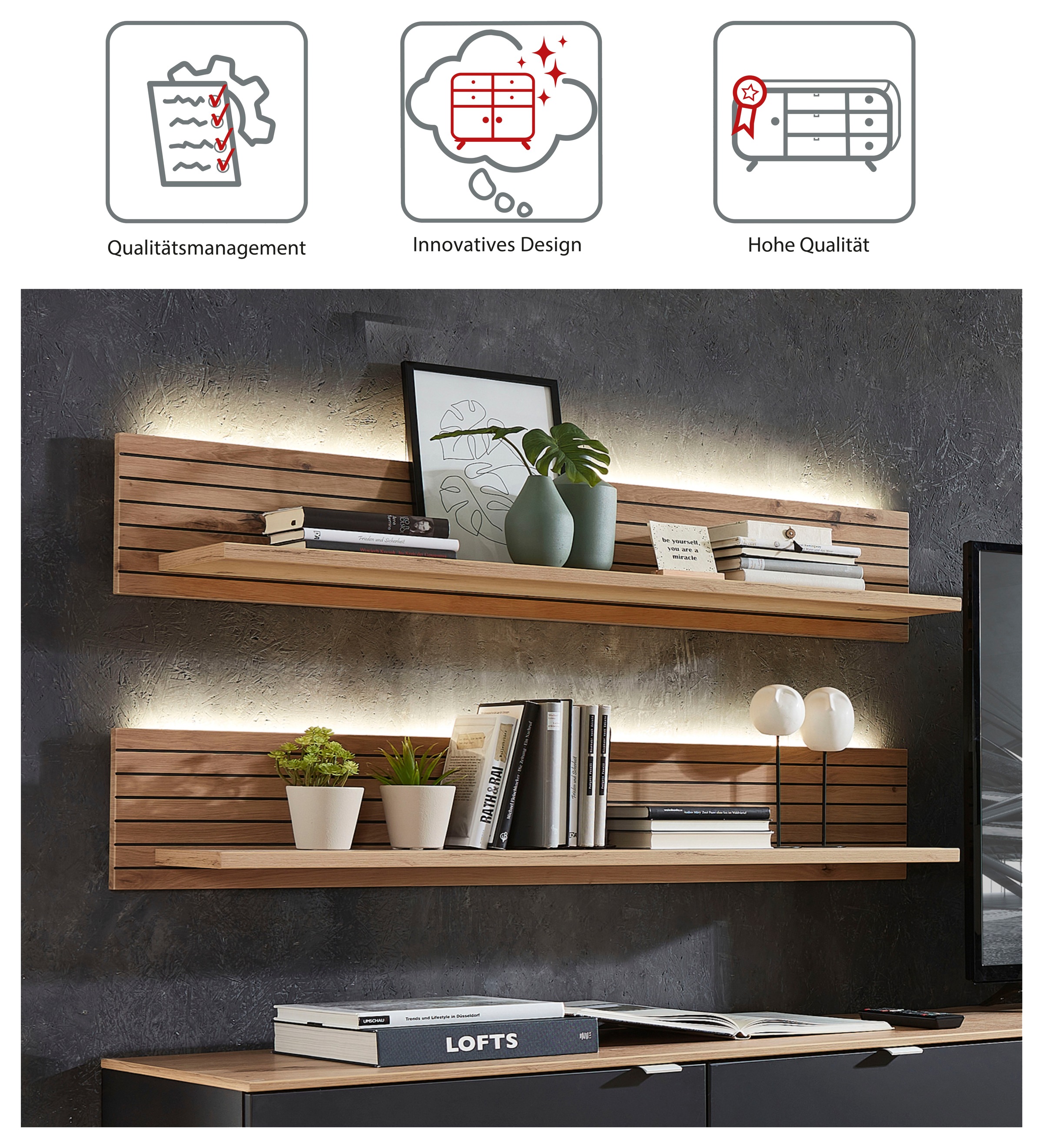 Innostyle Wandboard »Core, Wandbord Maße B/H/T 120x22x23 cm«, (1 St.), Wandbord mit 1 Boden inkl. LED Beleuchtung