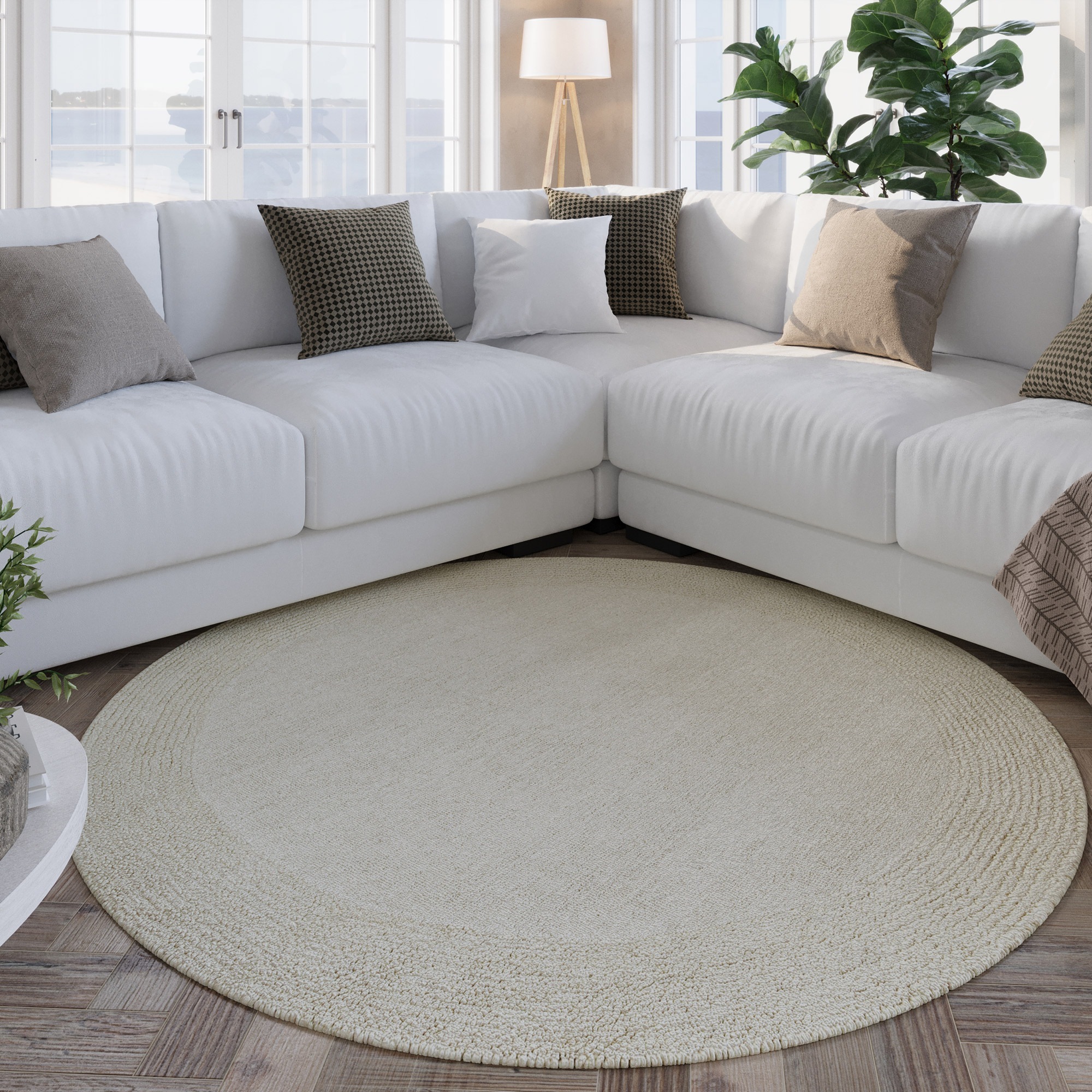 Wecon home Wollteppich »Hamptons TWENTYONE«, rund, 15 mm Höhe, Schurwolle, Kurzflor, Wohnzimmer, Schlafzimmer, elegant, Bordüre