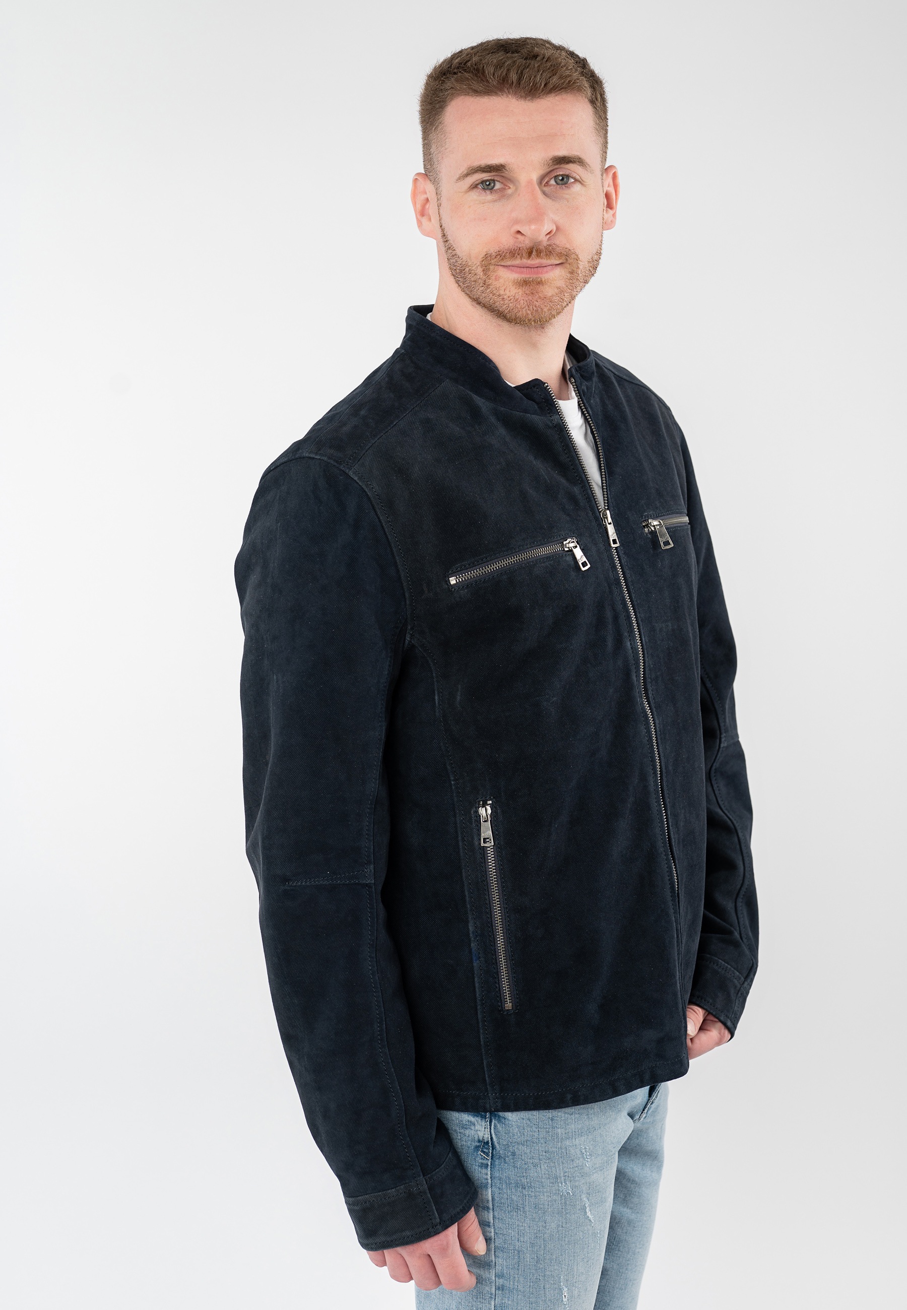 Mauritius Lederjacke "MMBerat" aus Veloursleder in Denim-Struktur günstig online kaufen