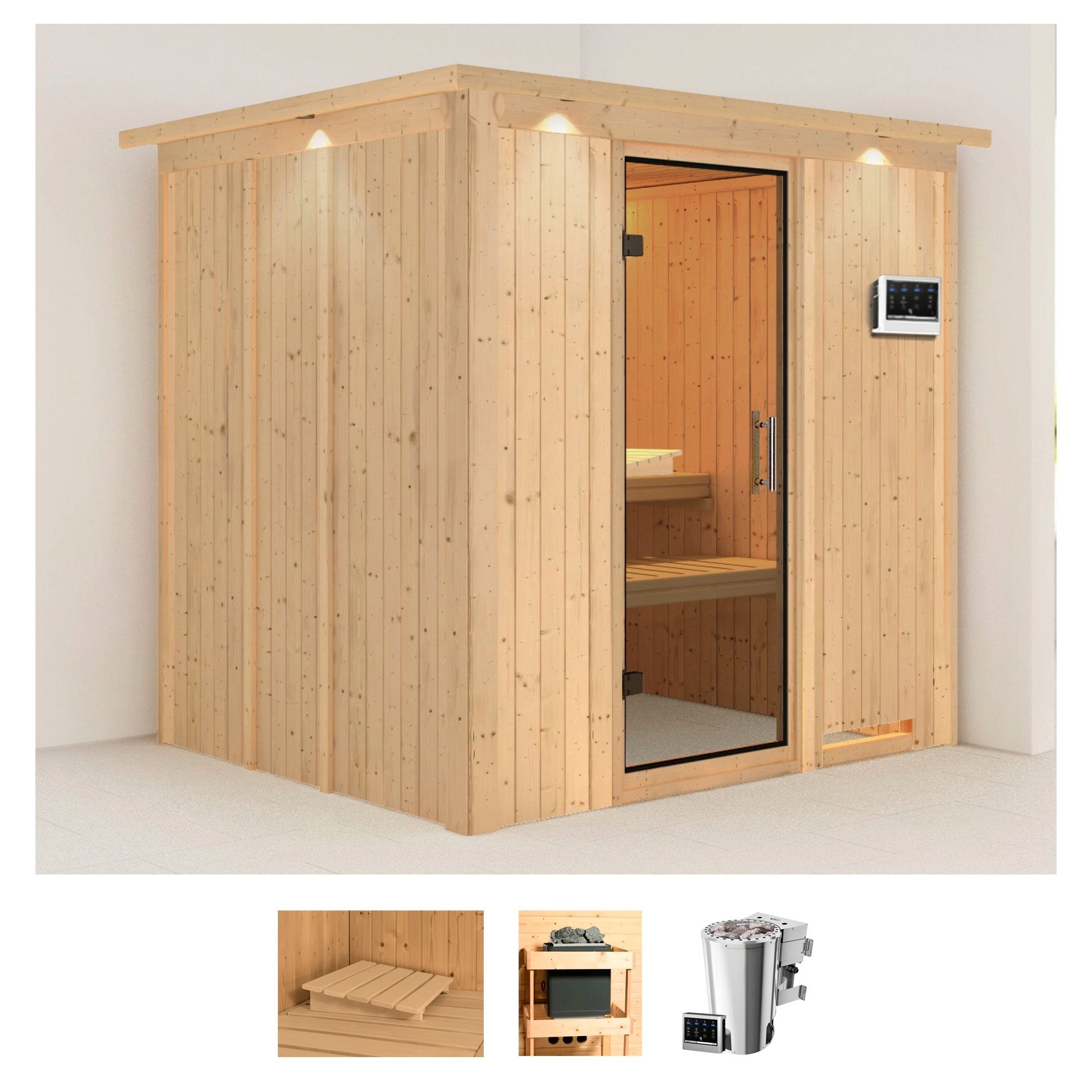 Karibu Sauna "Dima", 3,6-kW-Bio-Plug & Play Ofen mit externer Steuerung