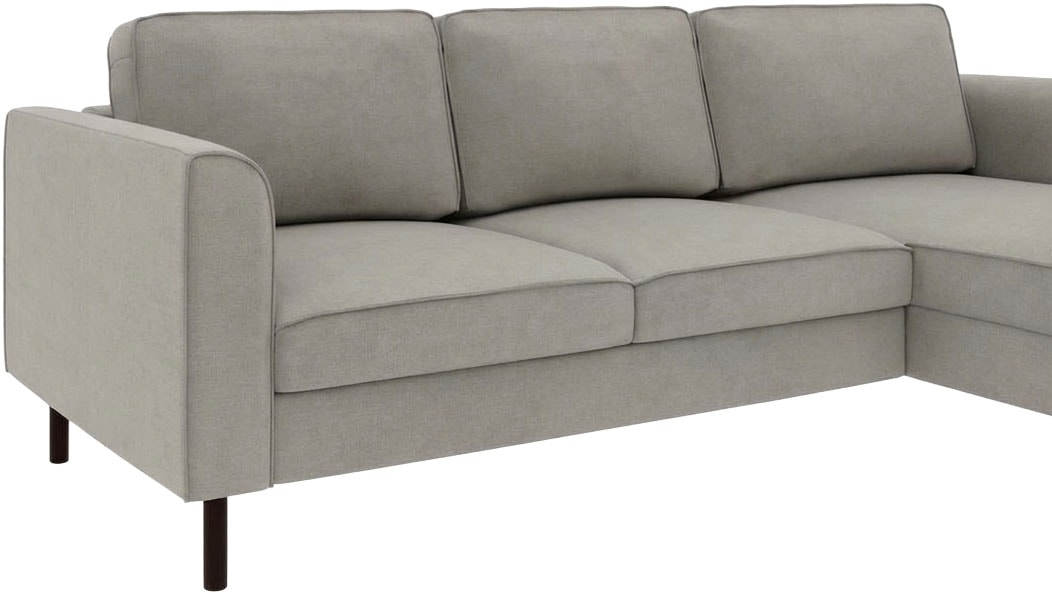 Home affaire Ecksofa »Booster II, whlw. mit Schlaffunktion & Bettkasten, Fuß schwarz« Recamiere beidseitig montierbar,L-Form, in Cord & Struktur LEO o. LINO